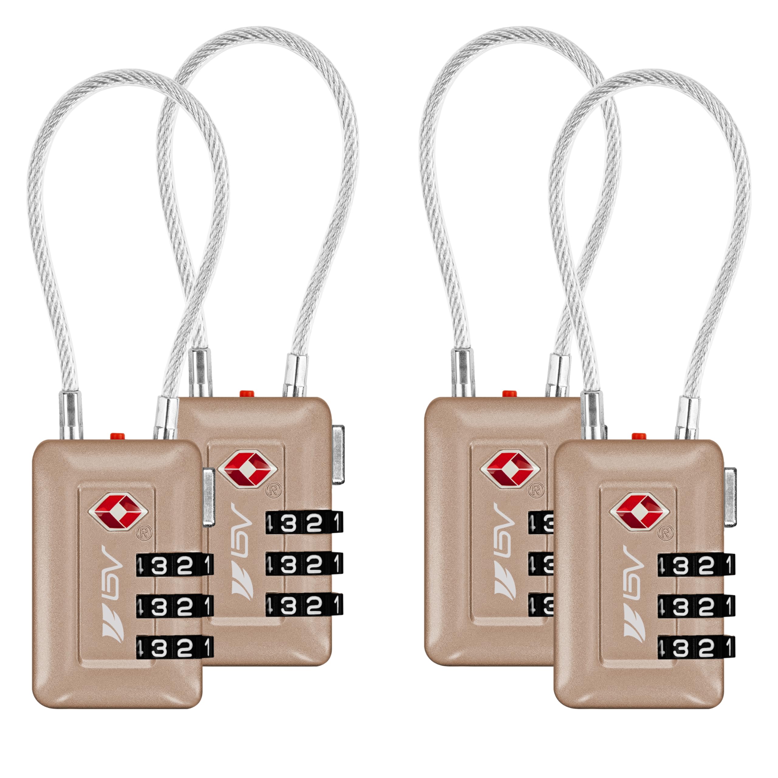TSA, Lucchetto da viaggio per bagagli, lucchetto a combinazione per armadietti scolastici, valigie, armadietti, cassette degli attrezzi, custodia (titanio, confezione da 4)