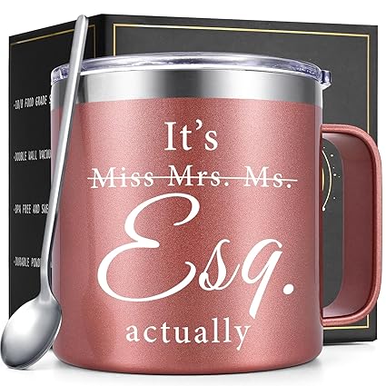 Lifecapido Lawyer Gifts for Women, It's Miss Mrs Ms Esq Actually Insulated Coffee Mug With Spoon 14 oz, Lawyer Appreciation Gifts Graduation Gifts Birthday Gifts Christmas Gifts for Coworker Friends