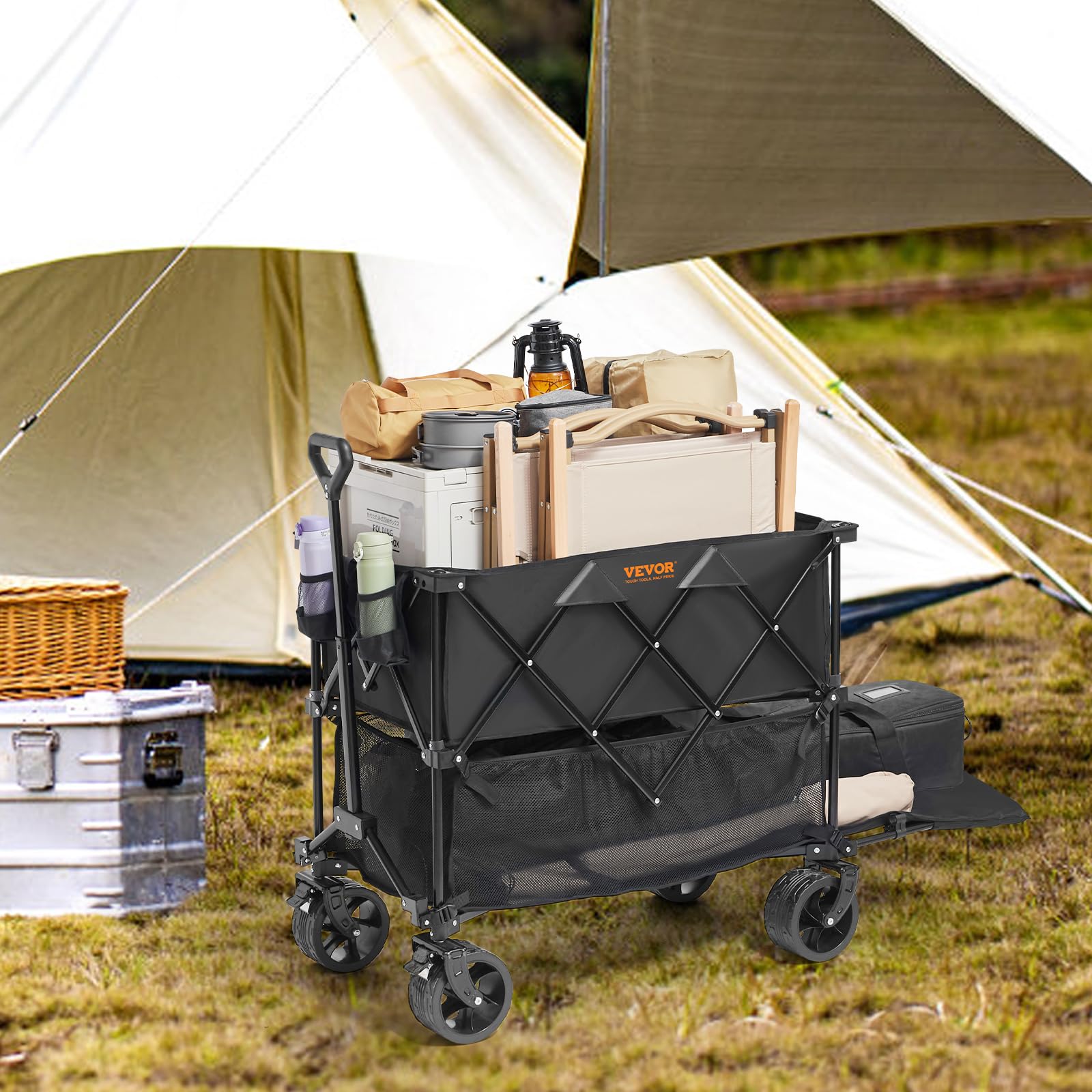 VEVOR Bollerwagen 1320 x 565 x 1065 mm Kinderwagen aus 600D Oxford-Stoff mit PVC-Beschichtung Strandwagen wasserdicht, UV-beständig max. 204 kg Tragfähigkeit Transportkarre Gerätewagen Handwagen