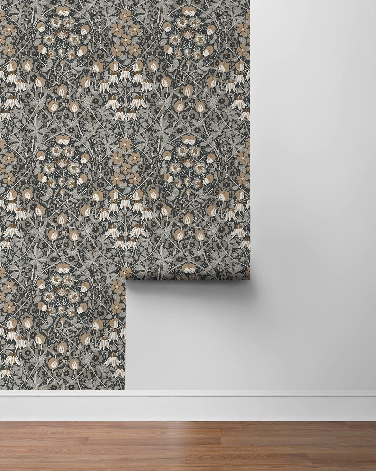 Seabrook Designs Tulip Garden Vintage Wallpaper, Dark Gray, 20.5 in. W x 33 ft. L, Straight Match, 56 sq. ft.