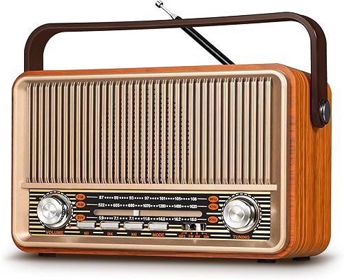 PRUNUS J120 - Radio retro vintage AM FM radio portátil de onda corta con Bluetooth CA batería recargable y radio funciona con pilas con la mejor