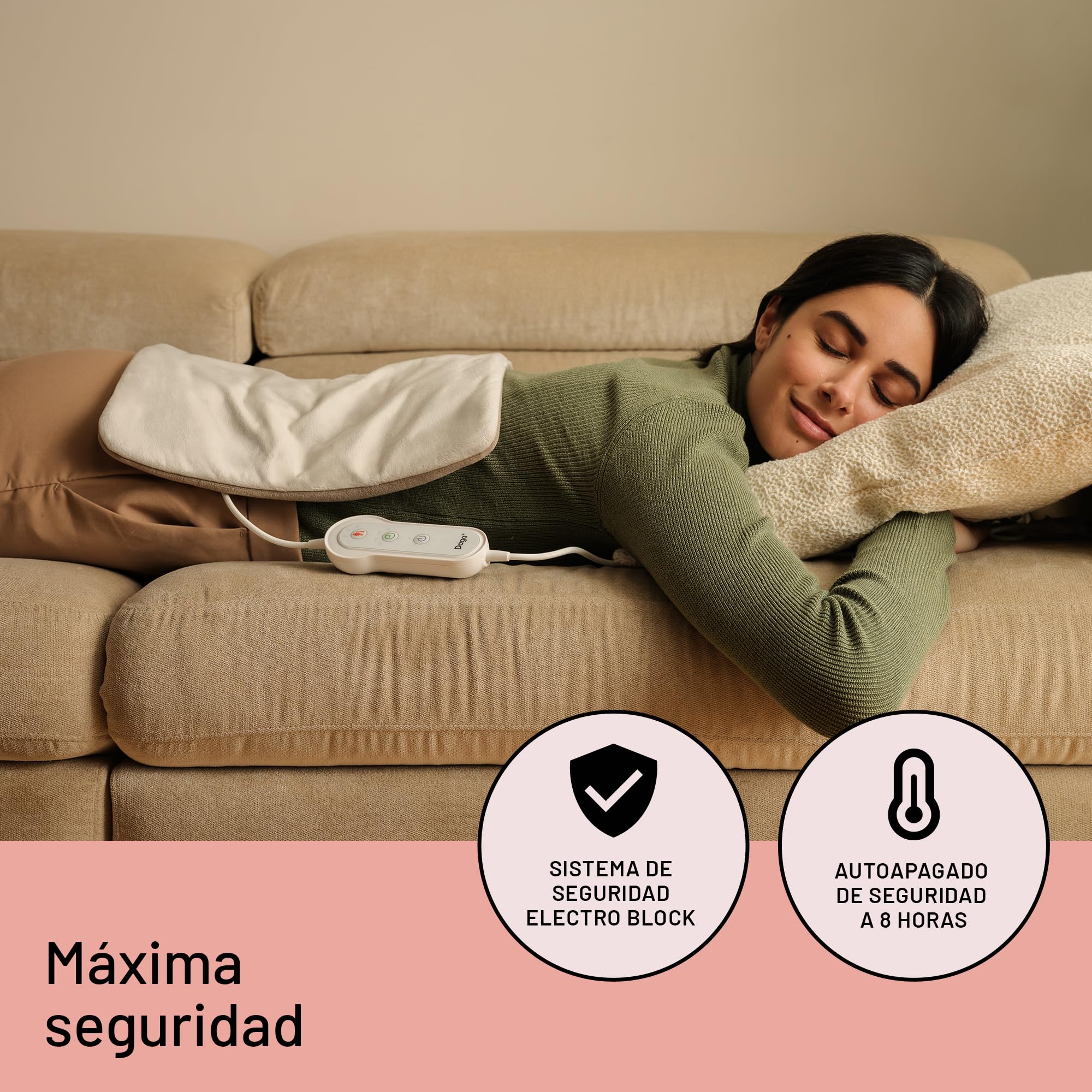 DAGA Almohadilla Térmica con peso Confort Plus, Tecnología Intellisense, Suave Tejido, Multi-Temporizador, 4 Temperaturas, 35x40 cm