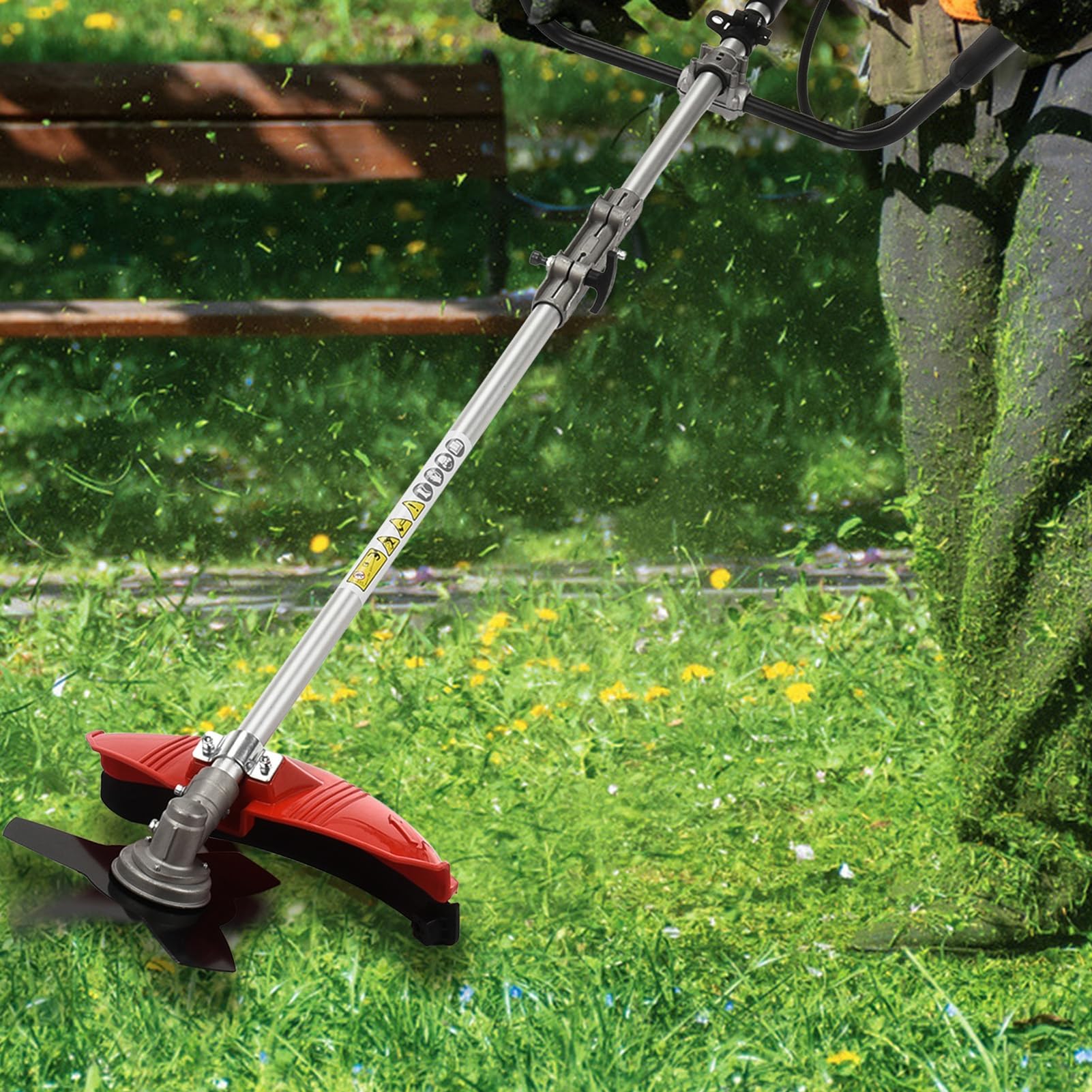 Desbrozadora de gasolina de 52 cm³, 2 tiempos, 2 en 1, desbrozadora y desbrozadora con cuchilla de 3 dientes, cabezal de hilo, mango en U, correa de transporte, 2,2 kW, 8500 rpm, para jardín, patio