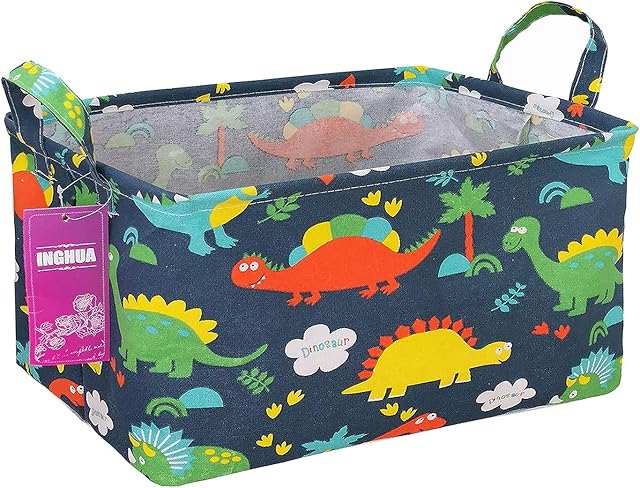 INGHUA Rectangular Storage Basket Fabric Organizer Bin for Toys,Books,Clothes,Gifts,Pets-Perfect for Home,Office,Nursery,Dorm,Shelf(Rec Forest Dinosaurs)