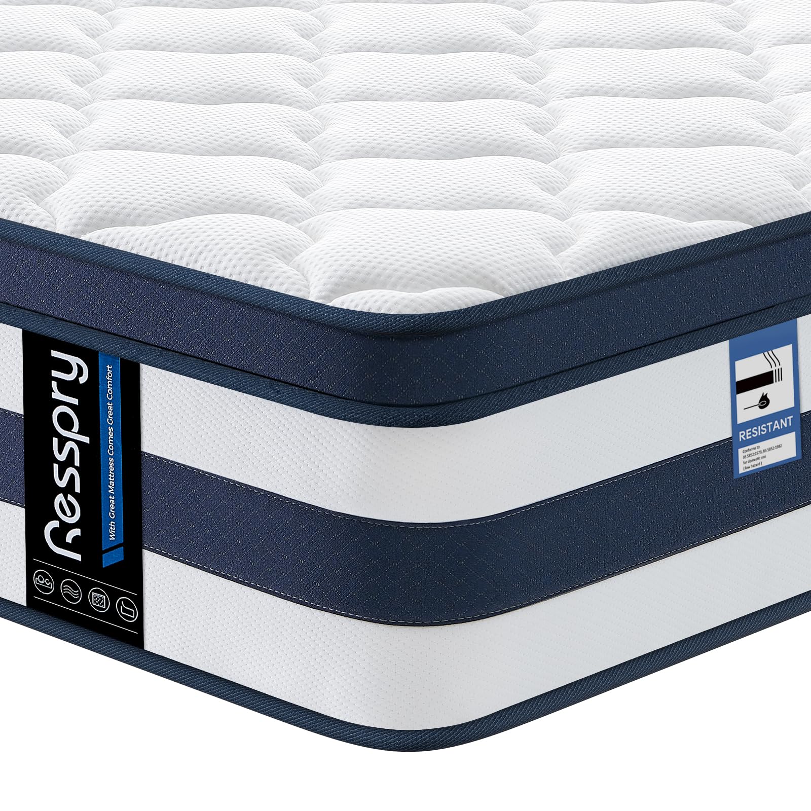 Resspry Single Mattress 3FT, 12 Inch Memory Foam Sprung Hybrid Mattress, 9-Zone Personalized Support for All Sleepers, Medium Firm Puffy Collection, 100 Night Home Trial