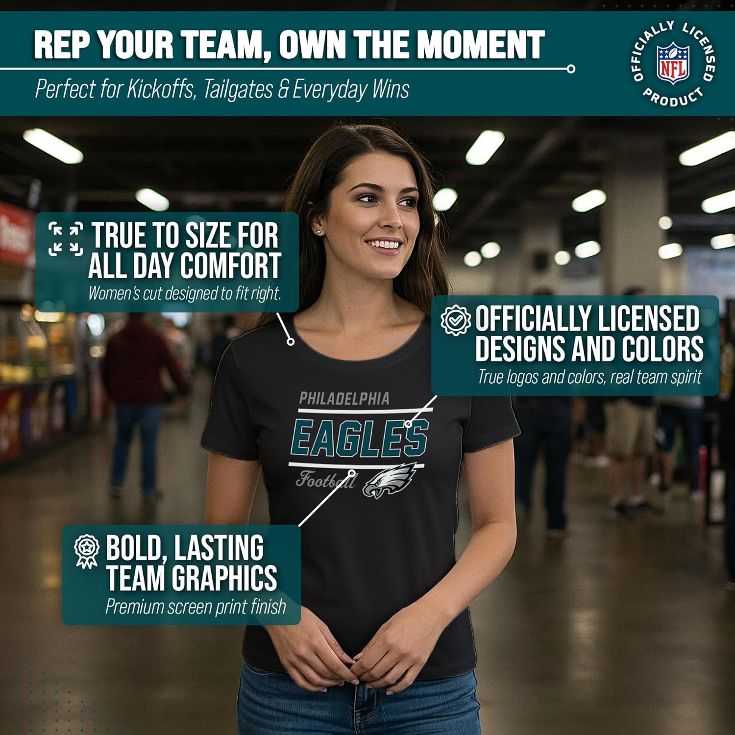 Team Fan Apparel NFL Gameday Women's Relaxed Fit T-Shirt - Rib Neck Contour - Tagless Short Sleeve Tee - Stay Cool & Stylish (Philadelphia Eagles - Black, X-Large) - Image 5
