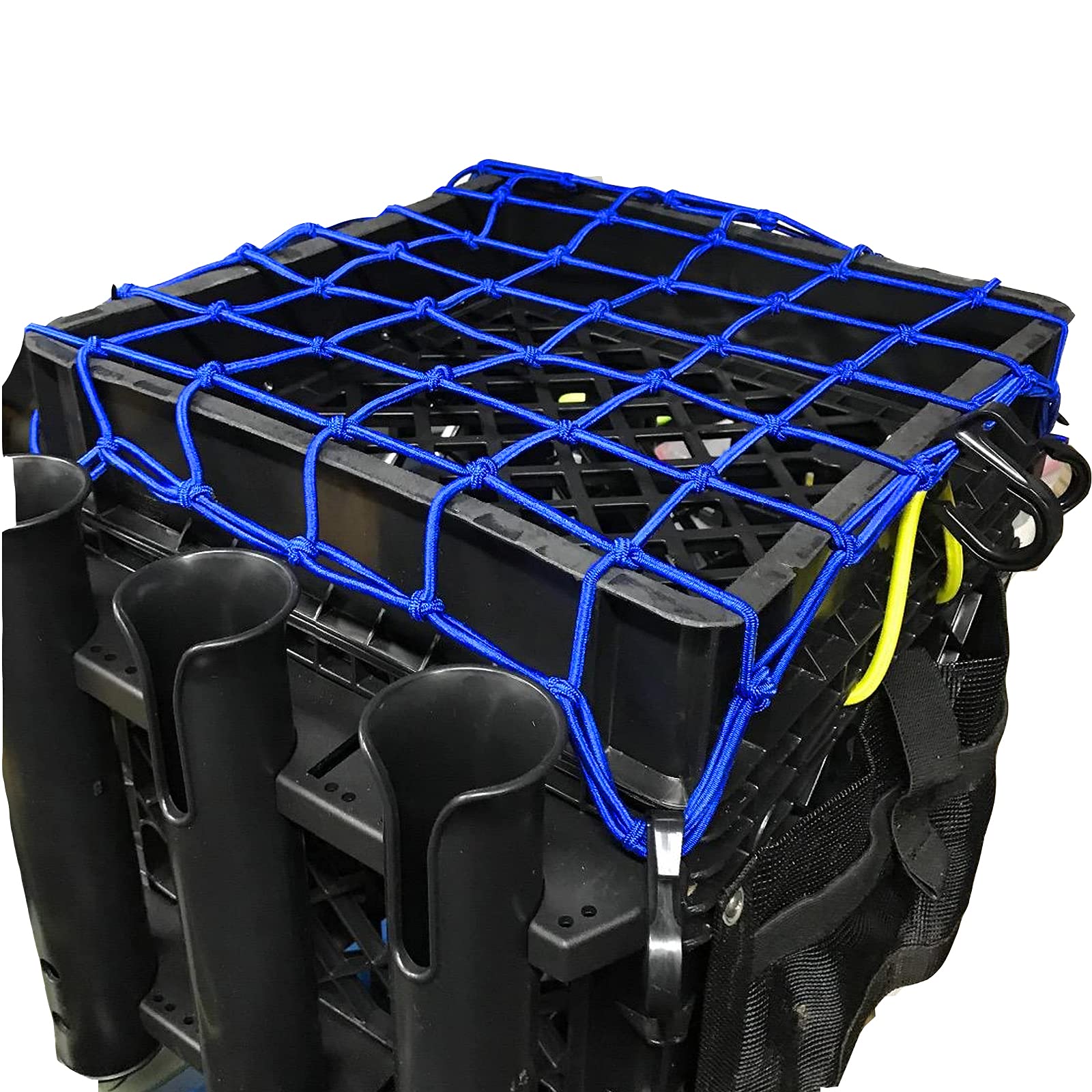 Petit Filet Cargo de 38,1 x 38,1 cm Extensible jusqu'à 76,2 x 76,2 cm avec Crochets épais | Noyau en Latex Naturel, Maille serrée de 5,1 x 5,1 cm pour Casque de Moto, vélo, VTT, UTV, Bagages