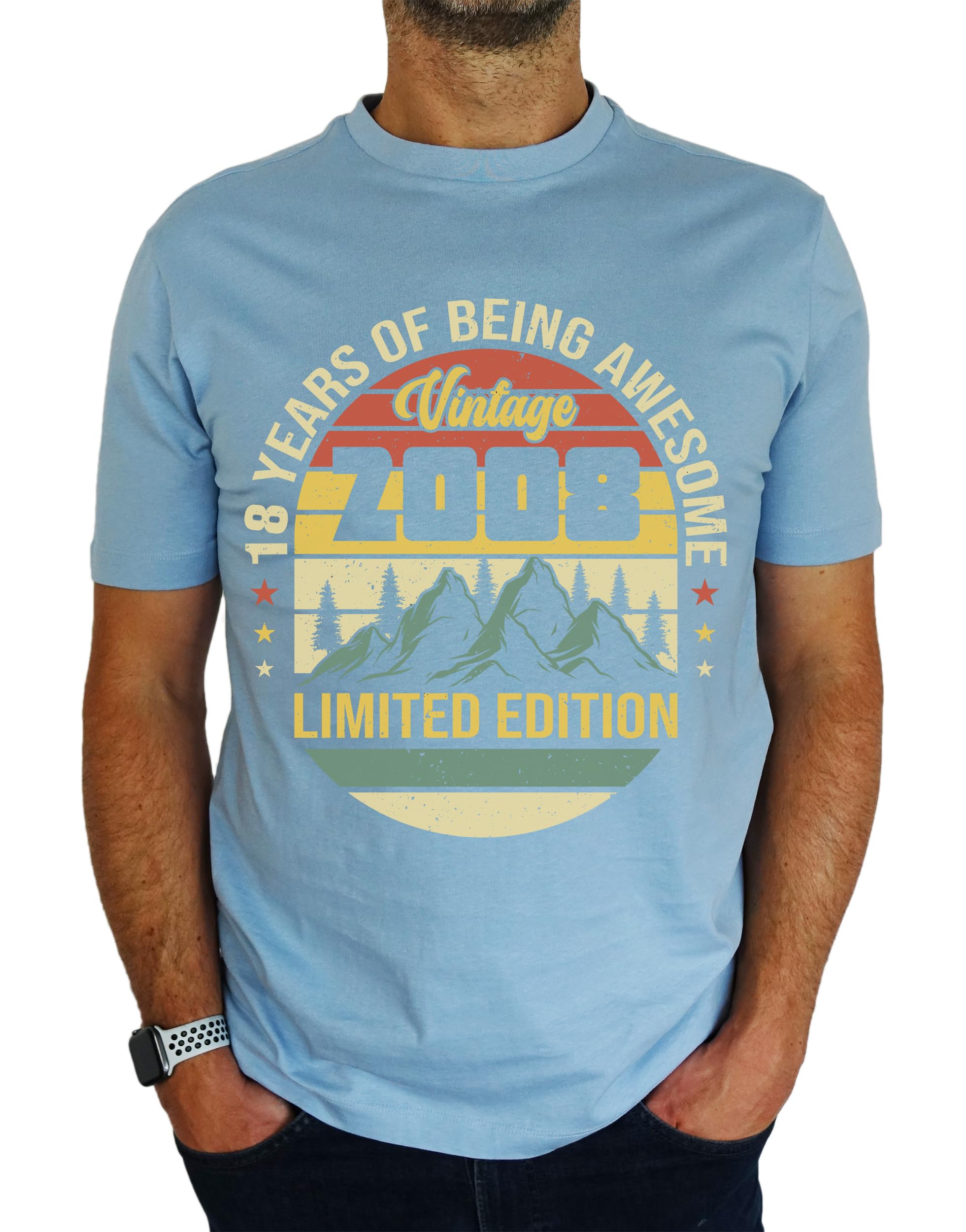 My Generation Gifts Men's Sky Blue 2008 Vintage Mountain - Limited Edition - 18Th Birthday Gift | Present T-Shirt M