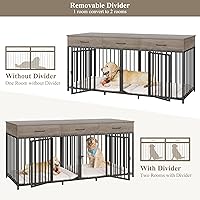 Vista 5 de HOSTACK Mueble doble para perros, perrera de 71 pulgadas de ancho para interiores con 3 cajones, jaula de granja para perros para 2 perros