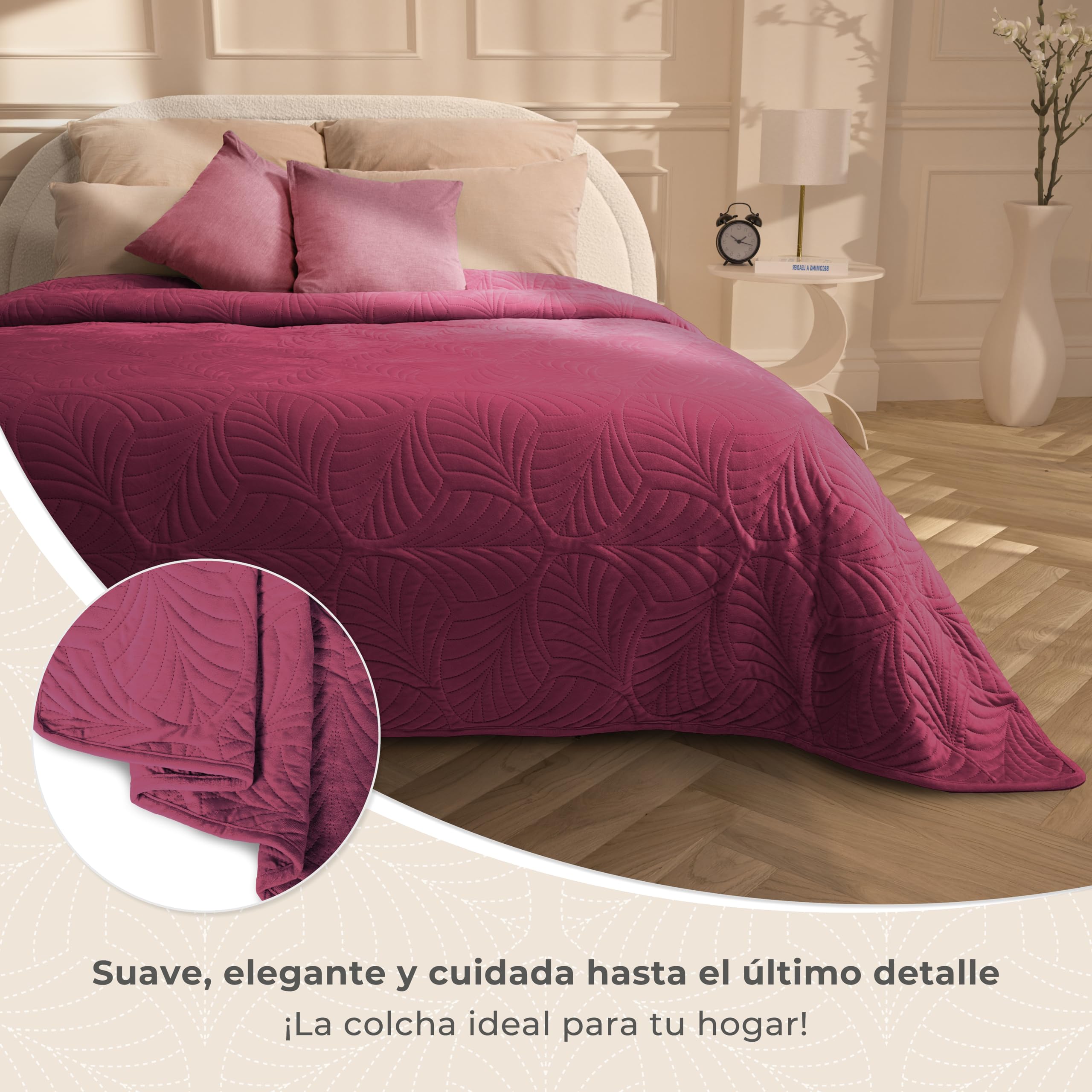 Gräfenstayn Colcha bouti 170x210 cm – cubrecama Acolchado sin Costuras con diseño de Hojas – Manta Decorativa Moderna para Cama o sofá – antirrugas y fácil de cuidar (Burdeos)