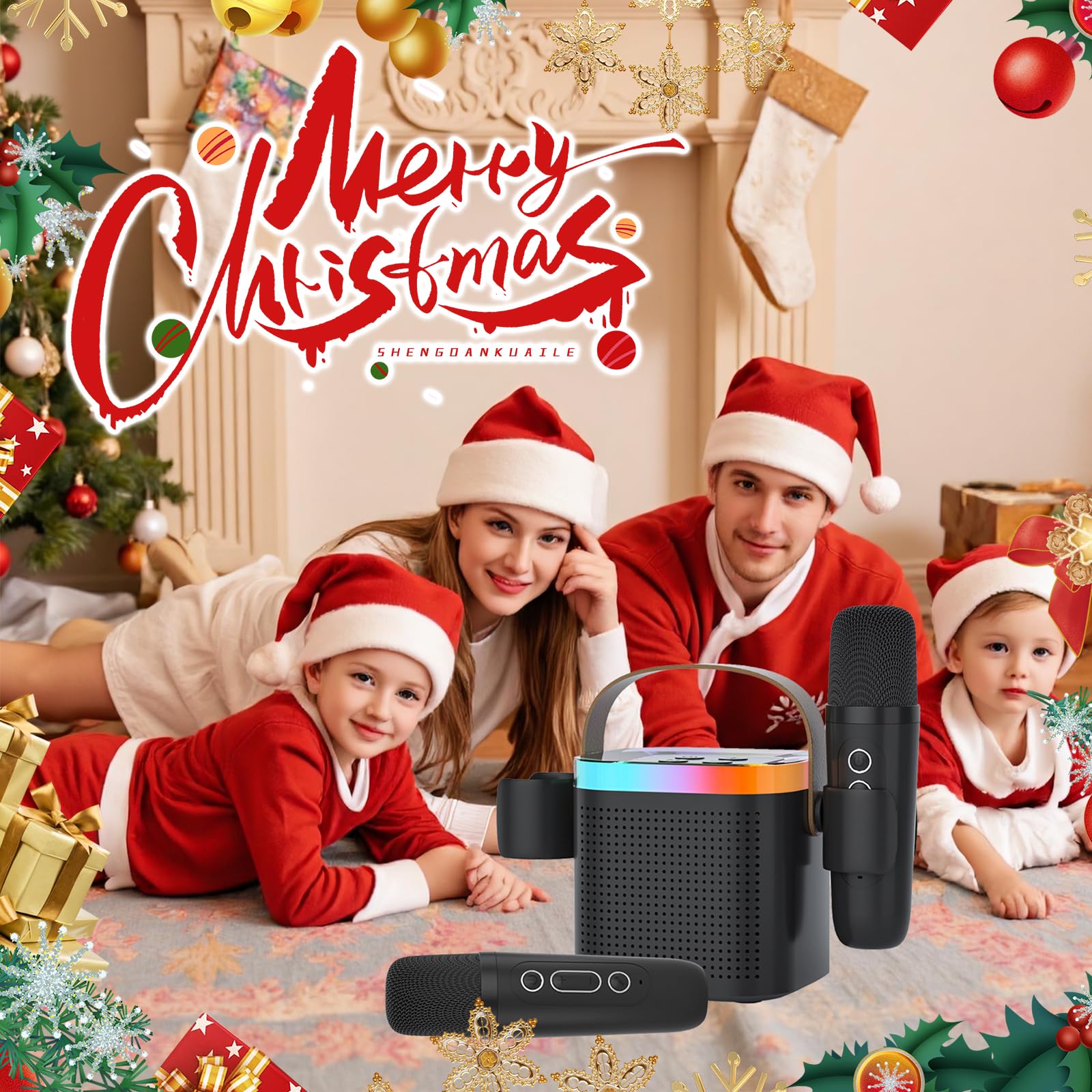 Karaoke con Microfono, Karaoke Macchina per Bambini più 2 microfoni, altoparlante portatile bluetooth per karaoke con cambio di voce e luce a led (nero)