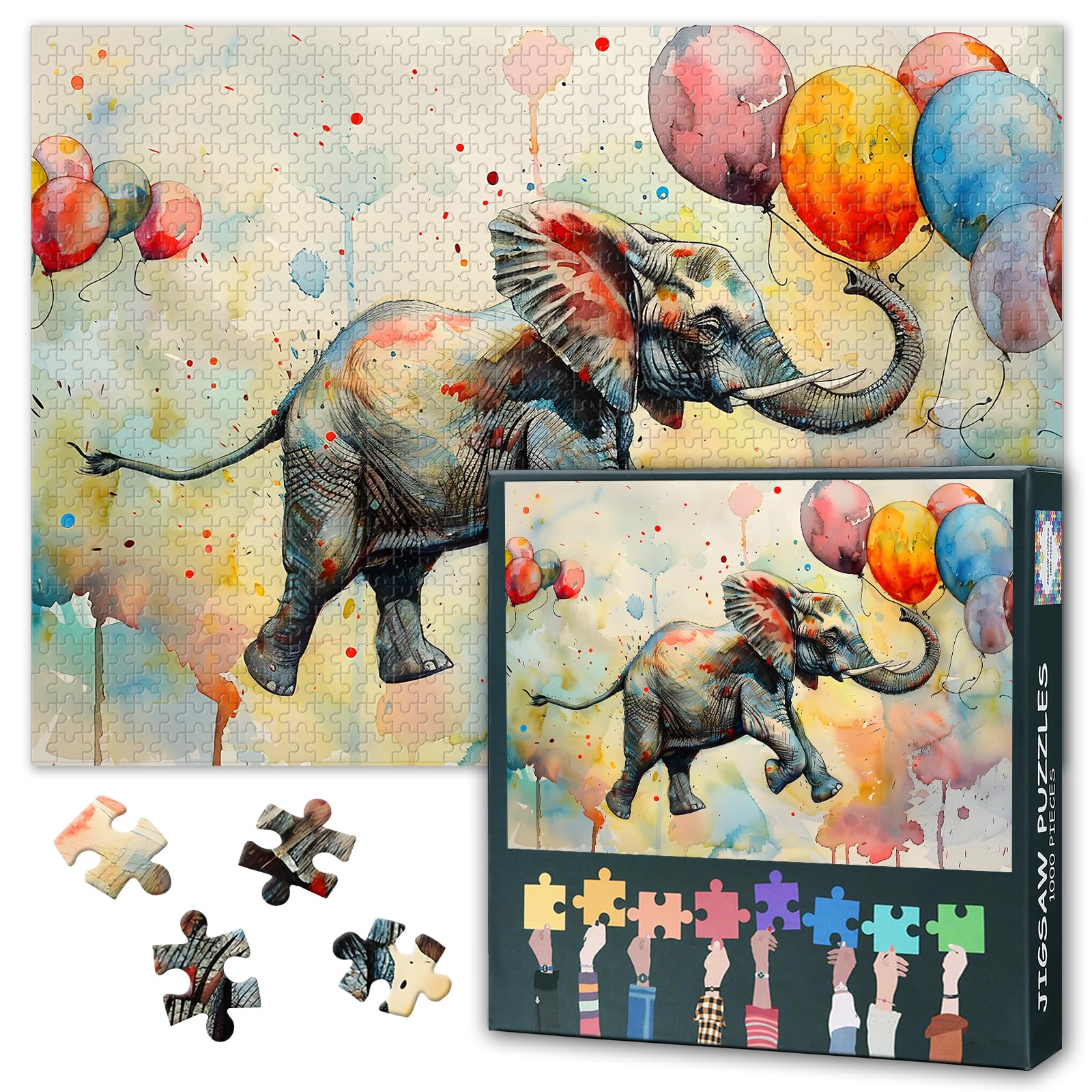 Elephant Puzzles for Adults 1000 Pieces, Elephant is Running Jigsaw Puzzles, Adult Puzzle for Adults, Educational Fun Games or Toys for Elders Friends 20X27 INCH