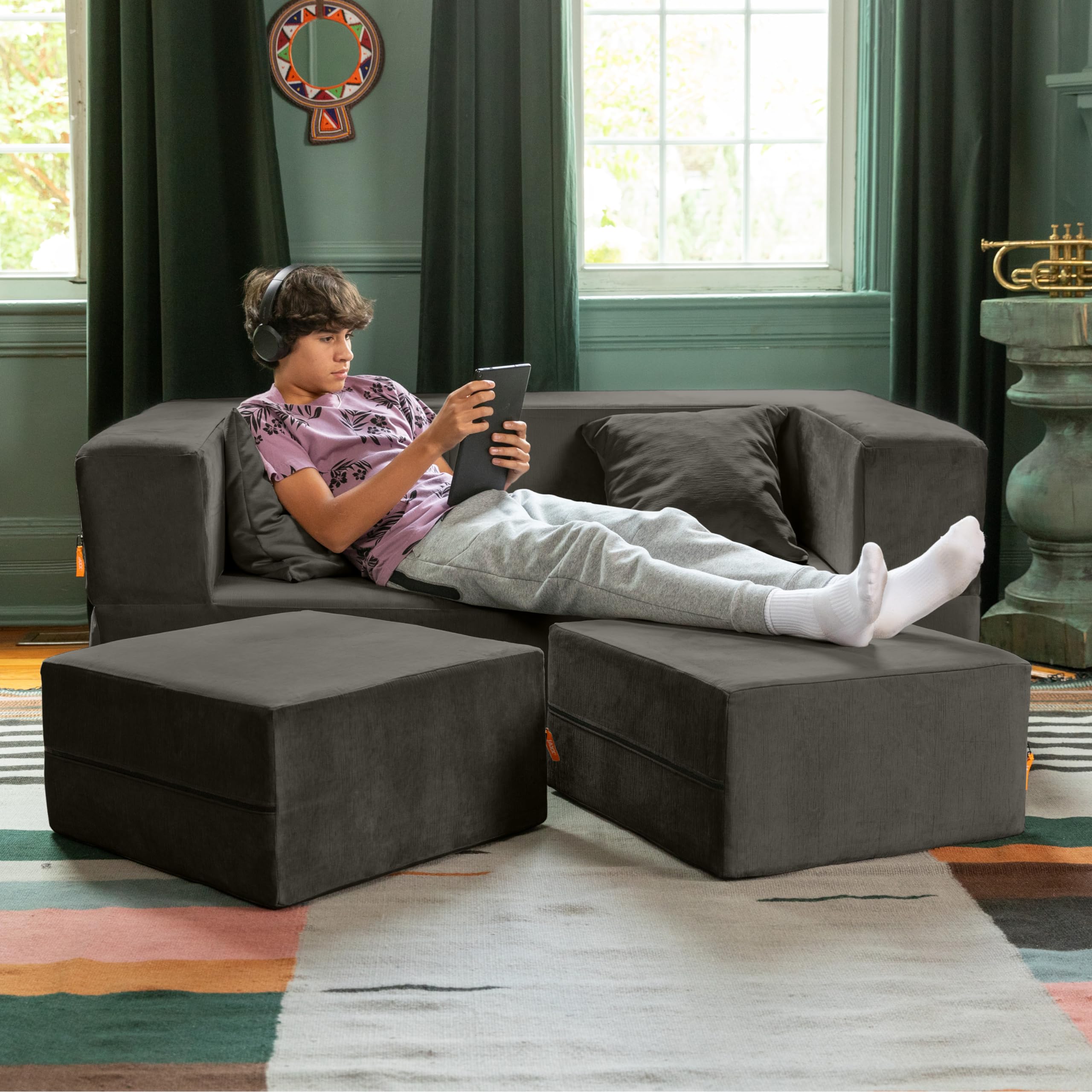 Amazon.com: Jaxx Zipline Convertible Sleeper Loveseat & Ottomans
