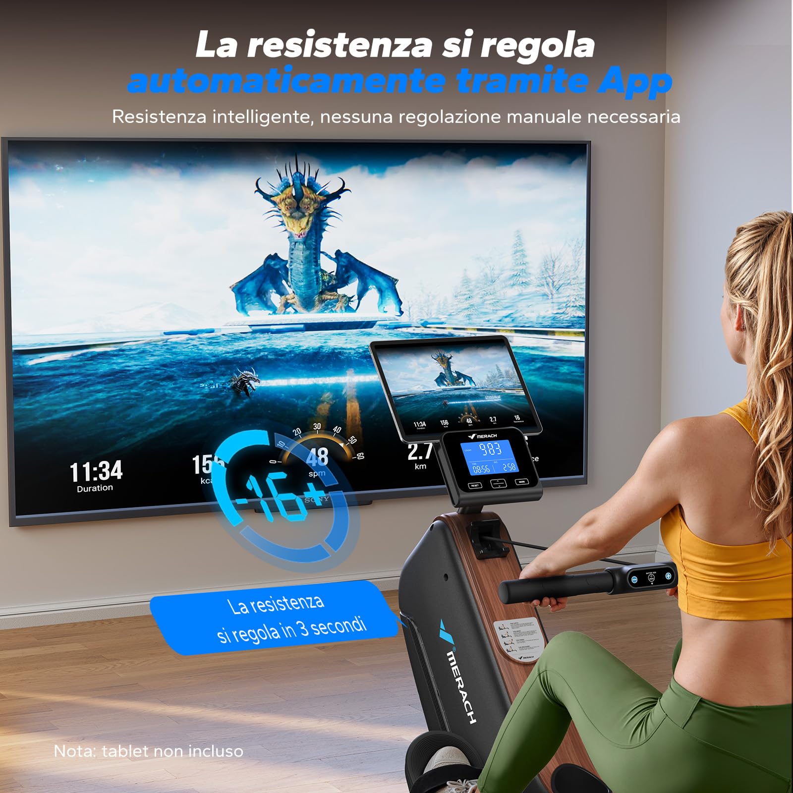 MERACH Vogatore per Casa, Vogatori Magnetici Silenziosi, Binari Migliorati ed Espansi da 130 cm per Movimenti più Liberi, Dotato di APP Esclusiva