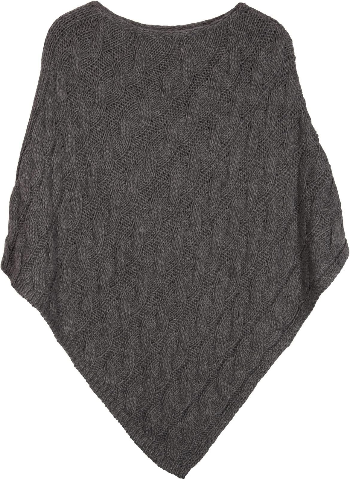 styleBREAKER Knitted Poncho with Cable Pattern, Round Neck Knit Poncho, Chunky Knit, Women's 08010040, Colour:Dark Grey