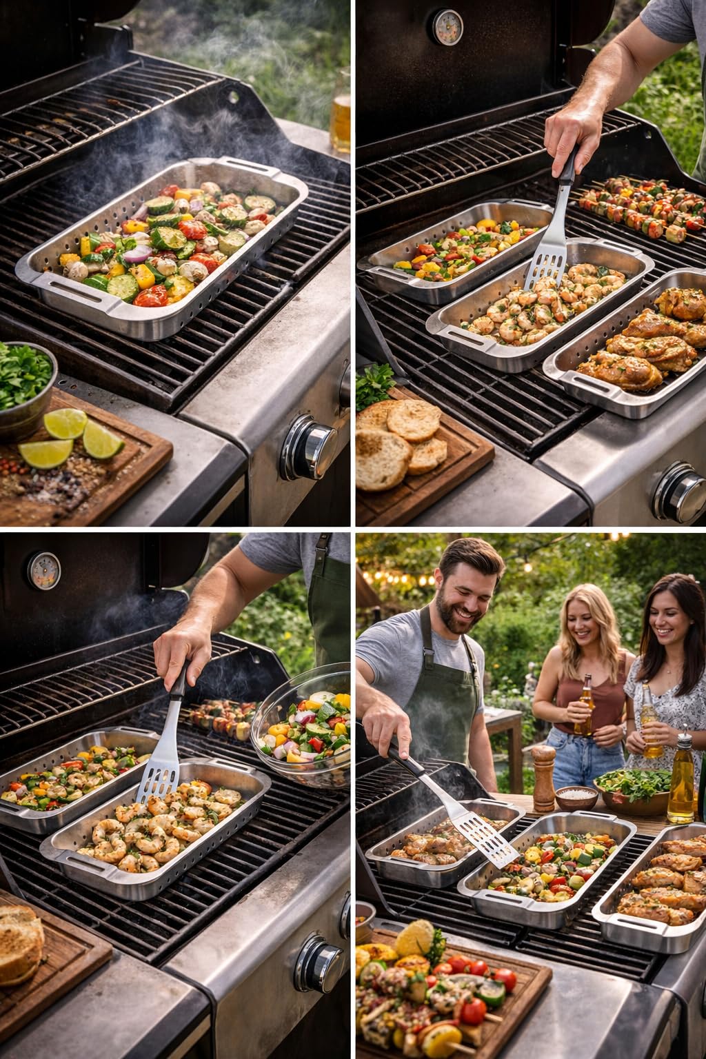 Zestaw Tacek Grill BBQ 4szt Stal Nierdzewna 430 44x28cm + 3 Koszyki 27,7x12,5cm