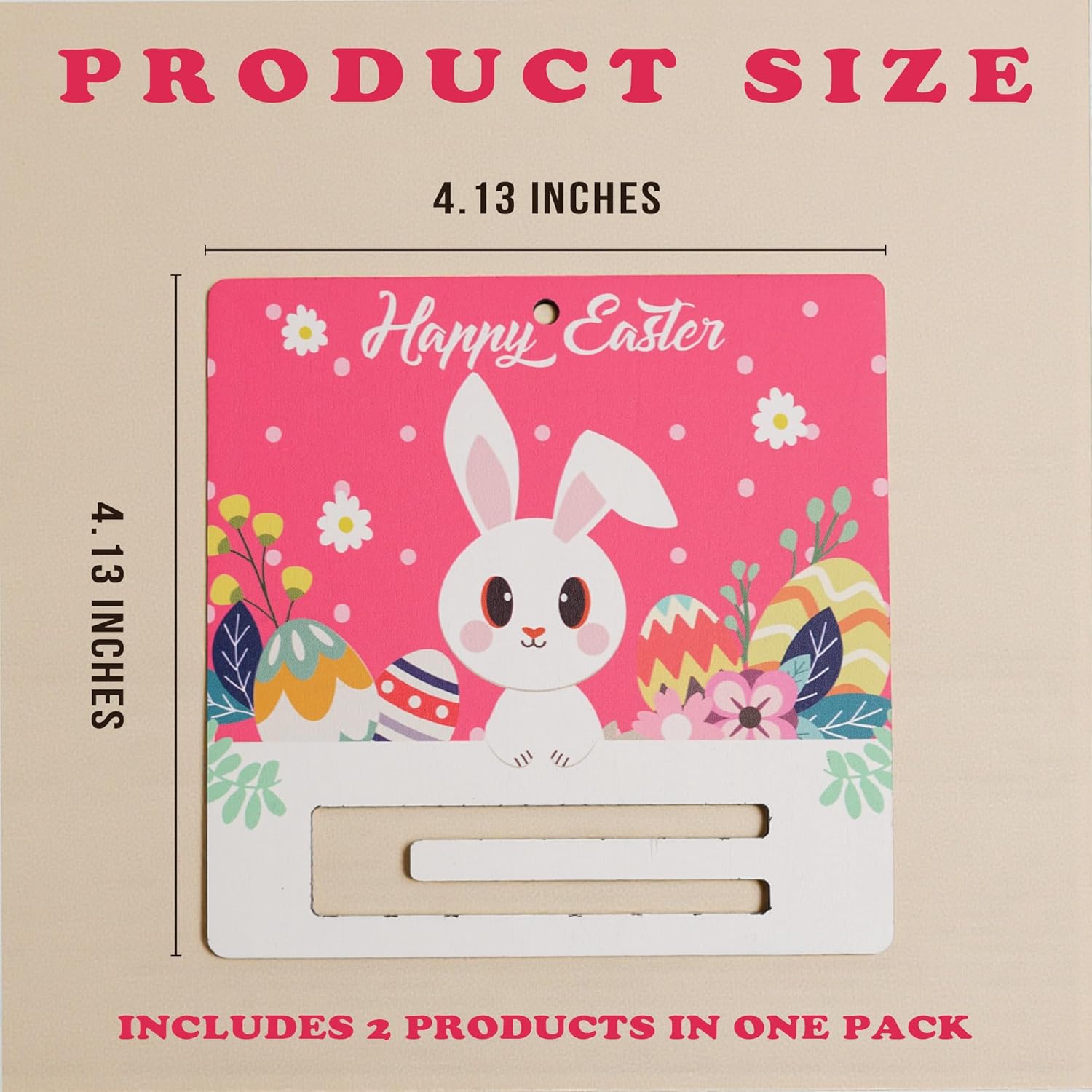 KATINAT Easter Bunny Gift Holder for Cash, Pack of 2 Wooden Rabbit Currency Display, Spring Basket Stuffers for Teens & Kids, Bunny Holding Holiday Egg Money Present, Pink Rabbit Cash Set