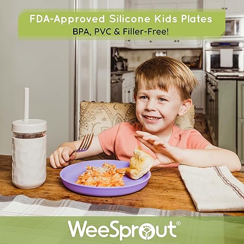 Miniatura 2 de WeeSprout Platos sin succión para bebés y niños pequeños con tapas, platos de silicona 100% de grado alimenticio, tapas de plástico duro de alta
