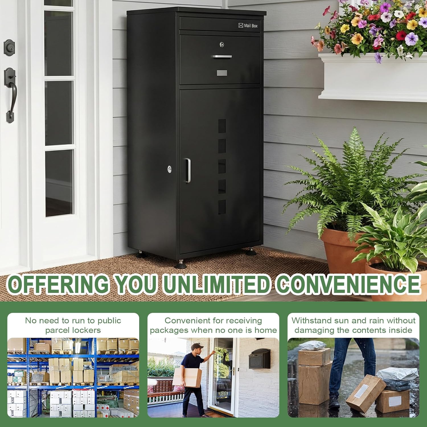 42In Package Delivery Boxes for Outside with Lock Secure Package Delivery Box W/Anti-Theft Mail Slot & Baffle Waterproof for Secure Receiving Mail & Other Items
