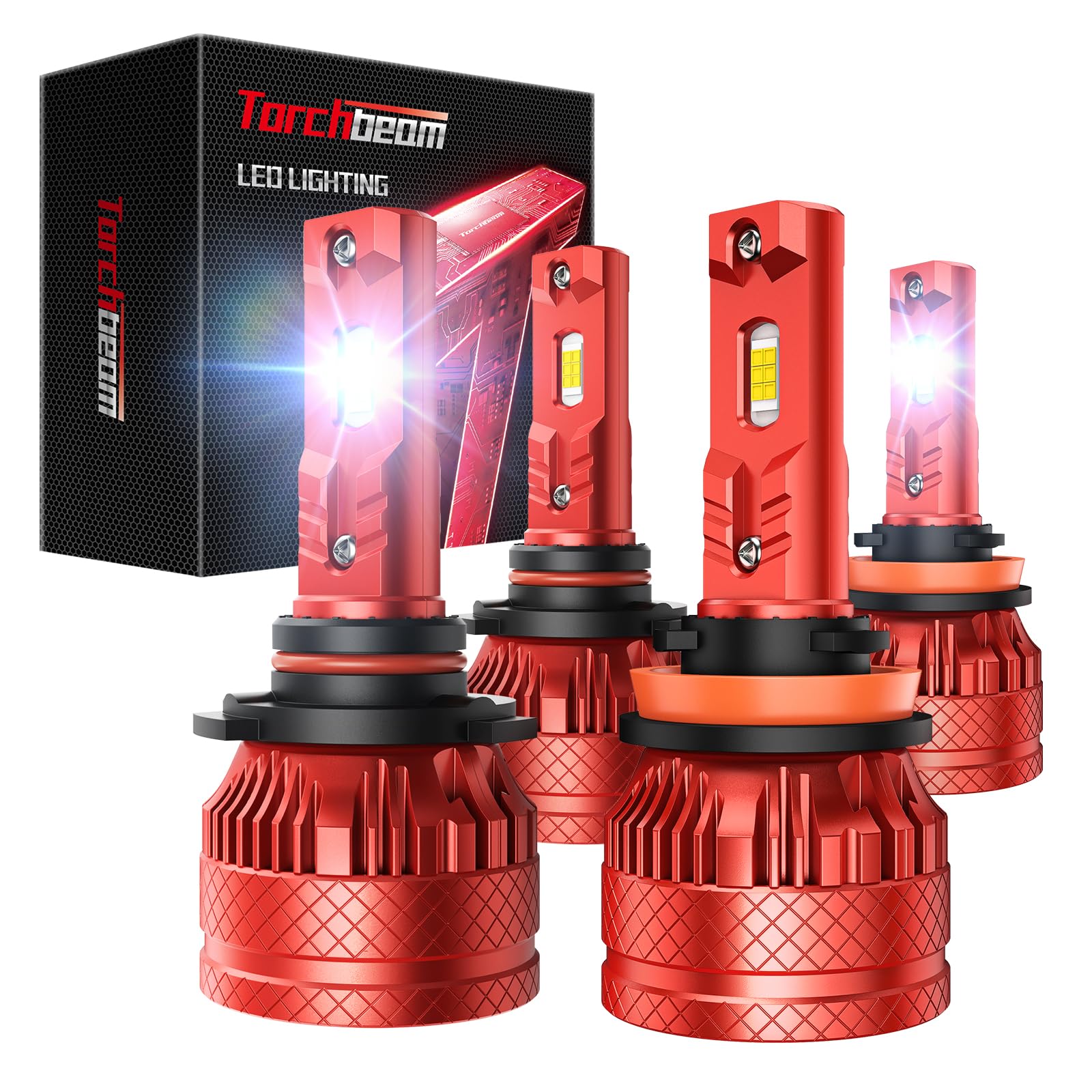 Torchbeam T6S 9005 H11 ledlights for car, Headlight Bulbs 96000 Lumens, High Performance Halogen Replacement, High Beam Low Beam Fog Light Bulbs, 2 Pack