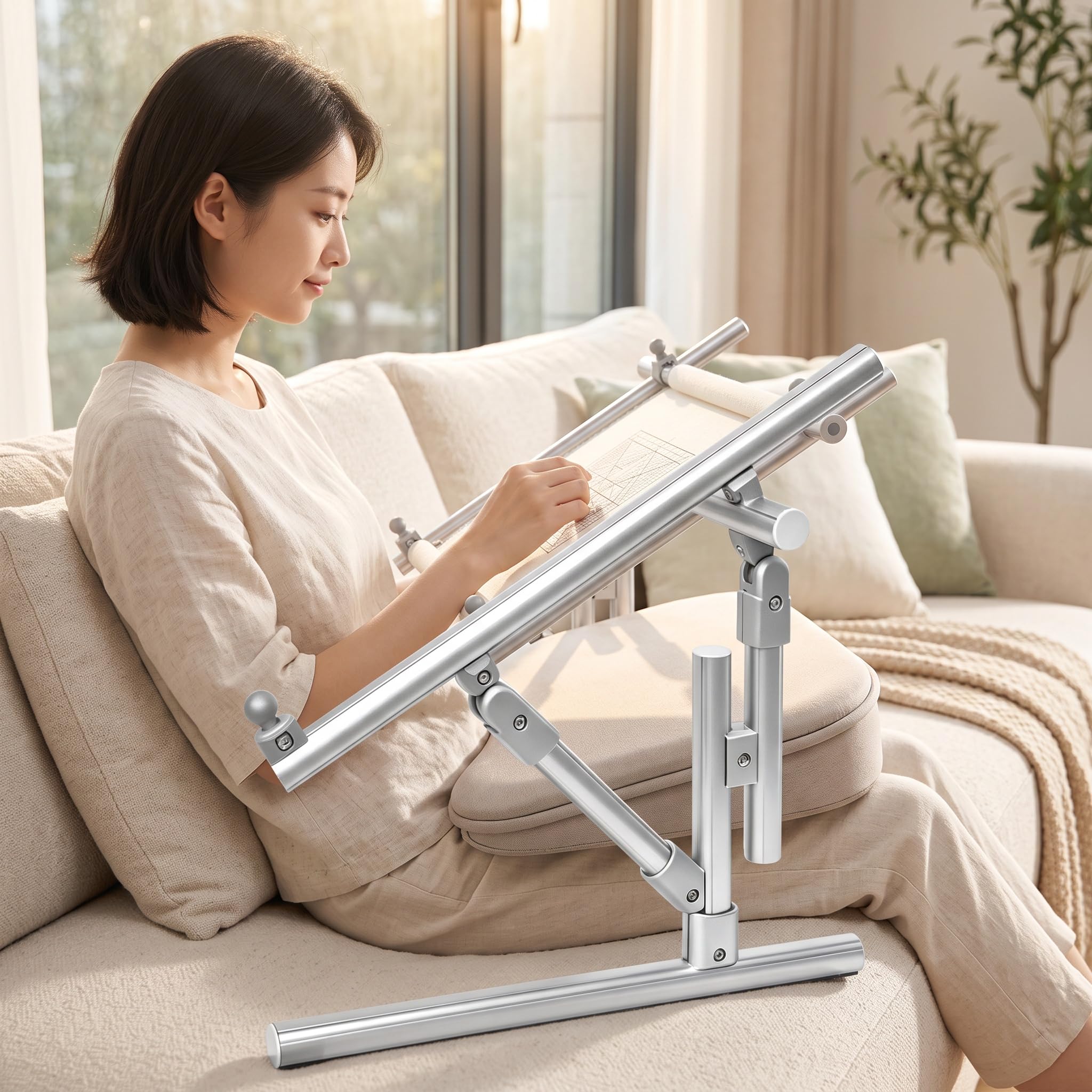 Supporto Regolabile In Alluminio 2 In 1, Supporto Per Ricamo A Punto Croce Con Inclinazione Multipla E Supporto Portatile Per Laptop, Supporto A Mani Libere Per Tavolo, Letto, Divano, Per Ricamo,