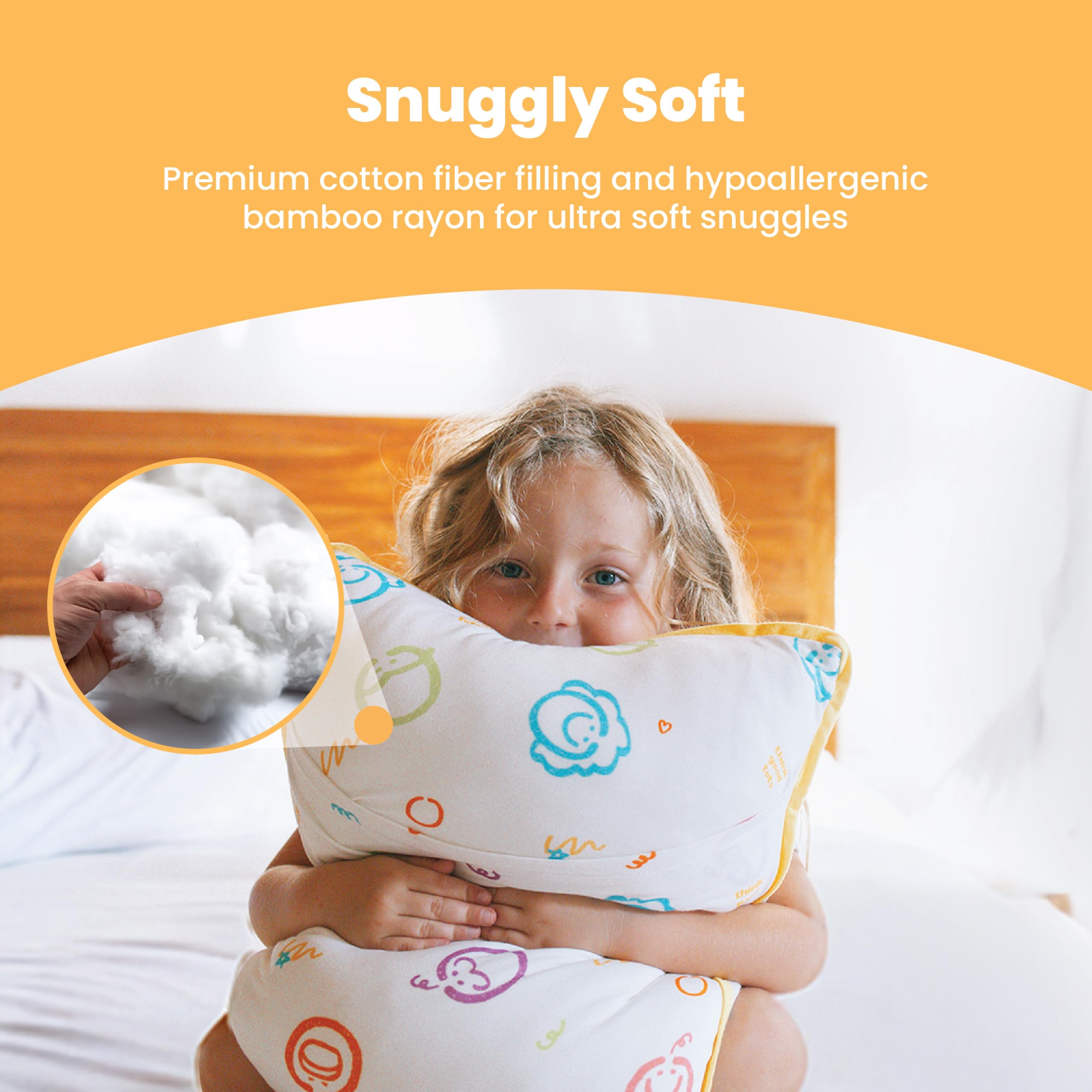 THINK GOOD TOTS Toddler Pillow with Pillowcase 13x18 - Kids Sleeping Pillow - Soft Breathable Cooling - Ergonomic Neck Support - Pillow for Toddler Bed & Travel (TGT)