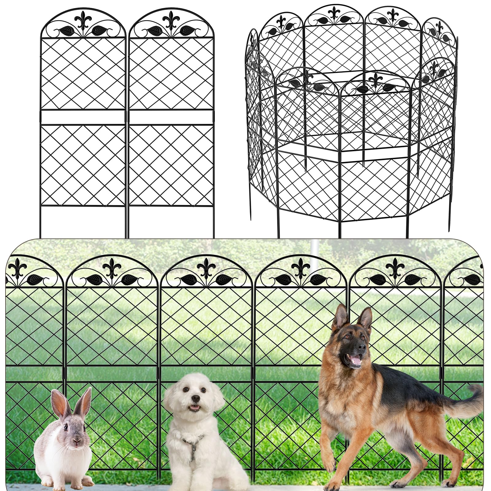 ZXMOTO Decorative Garden Fence 10 Pack 36 Inch (H) X 10 Ft(L),Metal No Dig Fence Animal Barrier for Dog Rabbits,Panel Border Fence Edging for Outdoor Patio Garden Yard (Double-Layer(10pcs), Black)