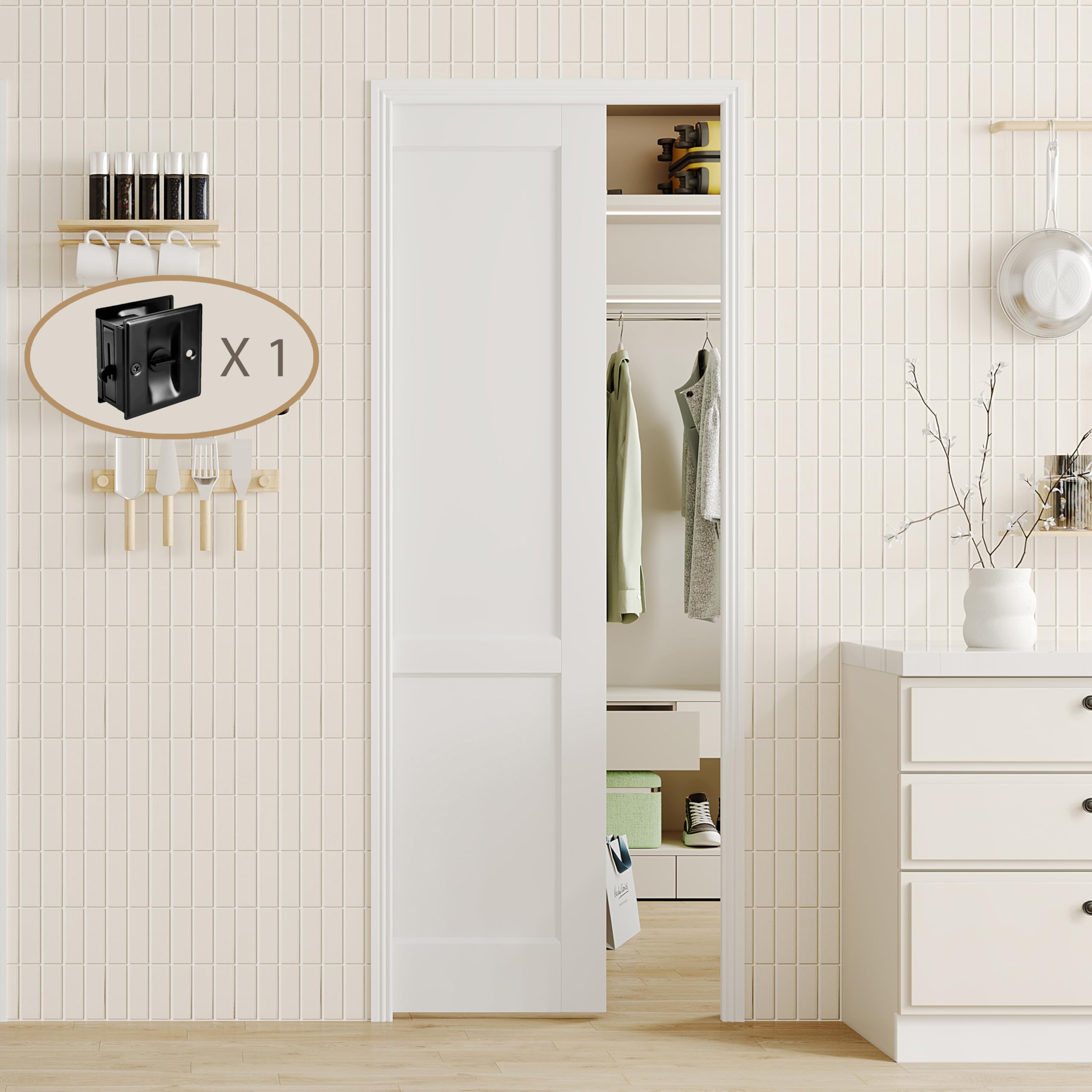 24" x 80" Sliding Pocket Door, 2-Panel Core with Frame and Hardware Kit Set, Interior Doors for Pocket Door, White Primed - No Panel Assembly Required