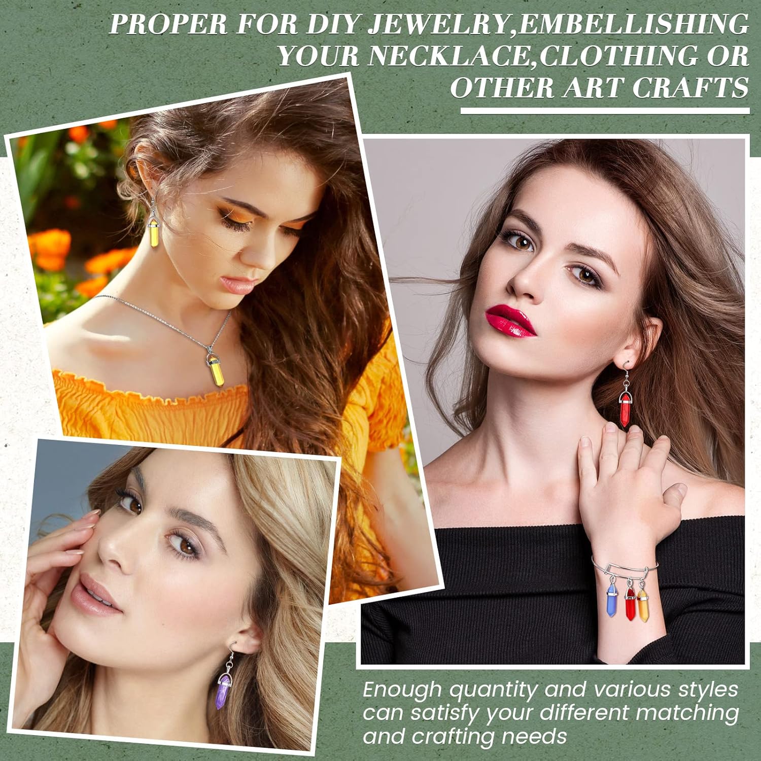 Jexine 150 Pieces Healing Crystals Earrings for Women Quartz Stone Pendants Necklace Hexagonal Natural Gemstone Earring Crystal Bracelet Pendants Bulk DIY Stone Pendant for Women - Image 3