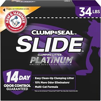 ARM & HAMMER Slide Platinum Easy Clean-Up Clumping Cat Litter, 34 lbs