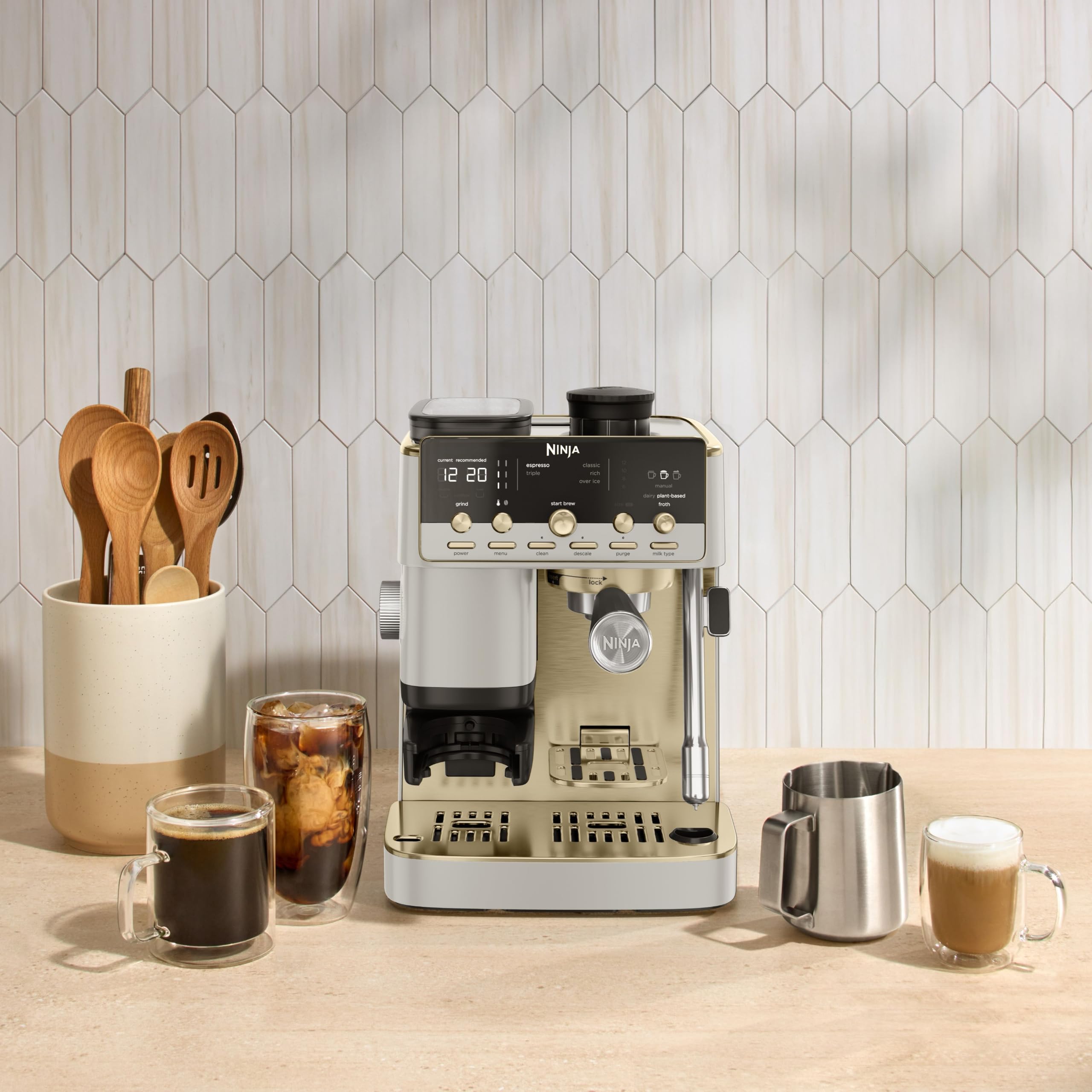Ninja Luxe Café Mini Plus con AutoFroth, Amazon Exclusive Bone & Champagne
