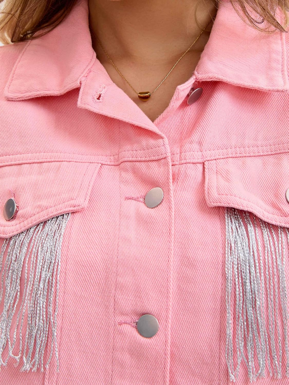 Womens Cropped Jean Jackets Long Sleeve Western Frayed Tassel Fringe Denim Jacket - Image 5