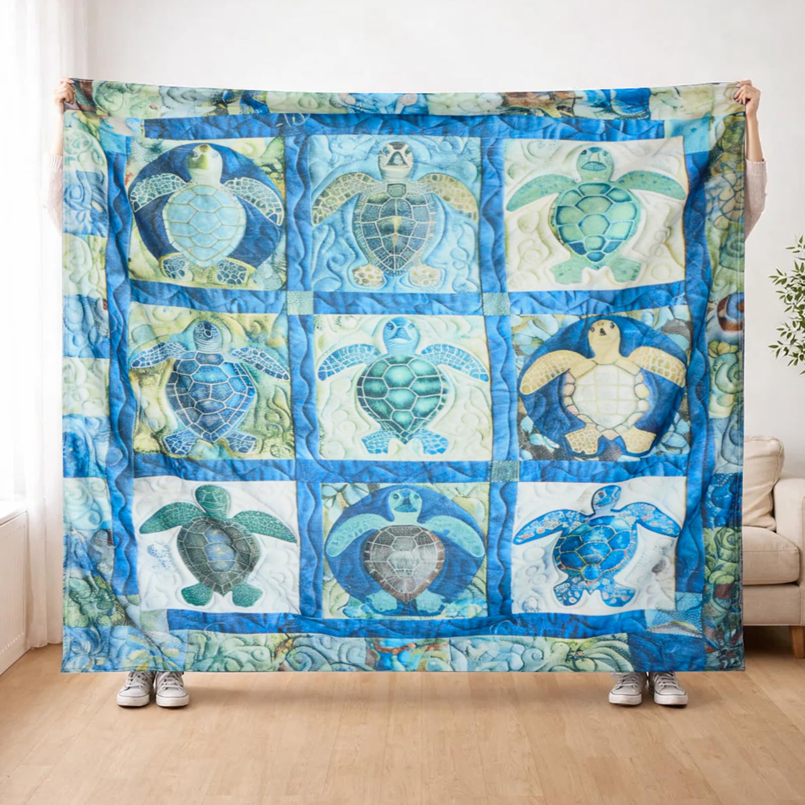 LN COZY CORNER Cartoon Sherpa Fleece Blanket - Ultra Soft Reversible Double Sided Flannel Throws, Plush Animal Pattern Blanket for Bed Sofa Couch, All Season Cozy Gift (180x200cm, Turtle)