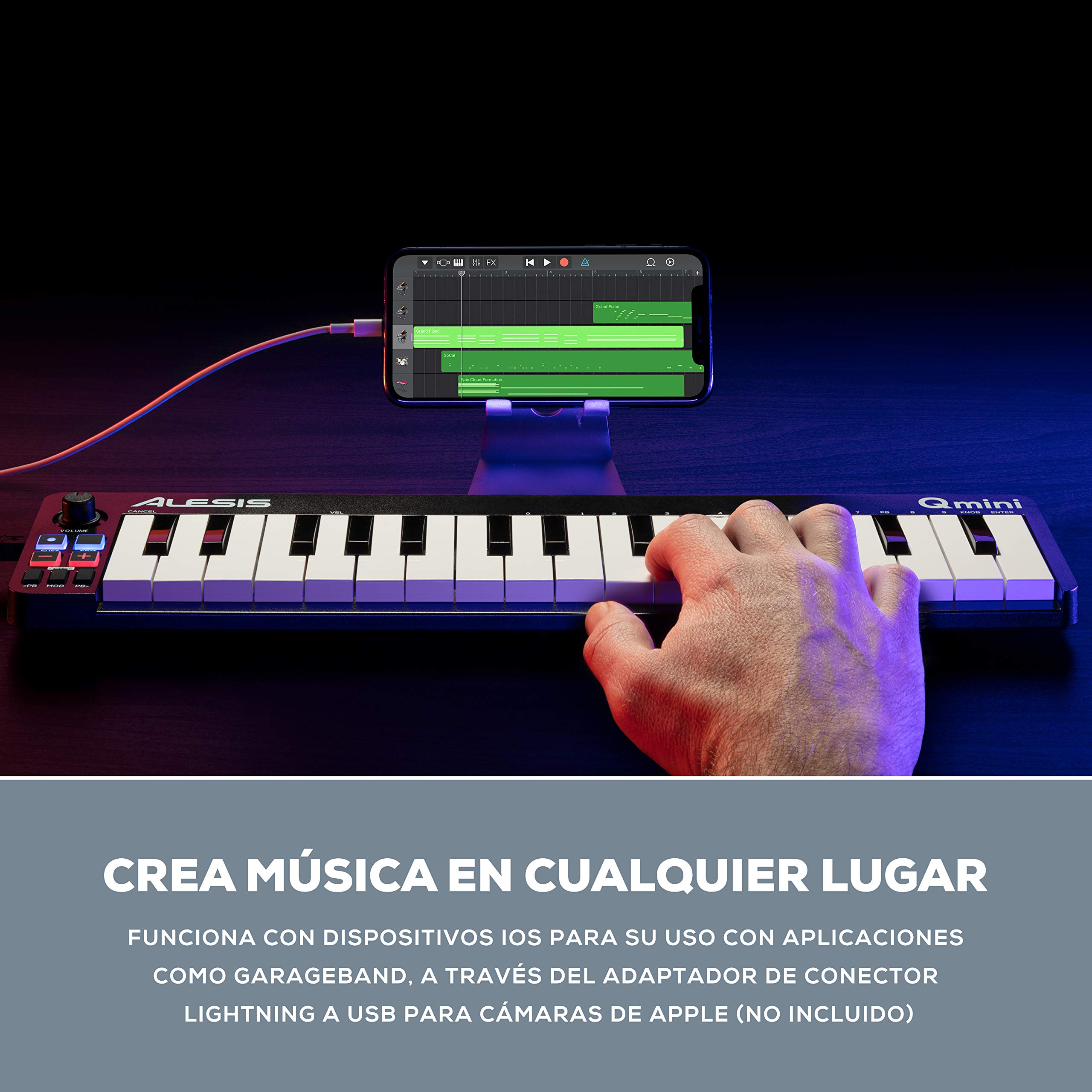 Alesis Qmini - Teclado controlador MIDI USB portátil de 32 teclas de acción sintetizador sensibles a la velocidad y software de producción musical