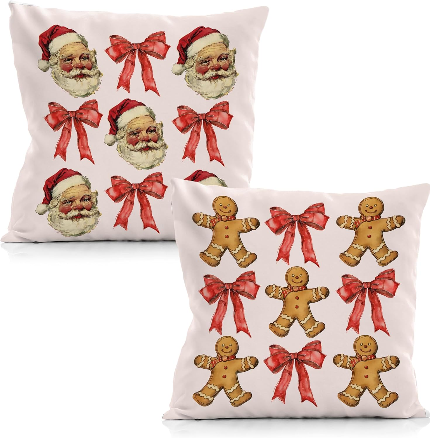 Pink Christmas Pillow Covers 18x18, Pink Christmas Decor, Vintage Santa Coquette Christmas Red Bow Pillow Covers, Vintage Santa Decor, Christmas Decorations for Living Room Bedroom, Set of 2 Bow Santa Claus 18" x 18" (Pack of 1)