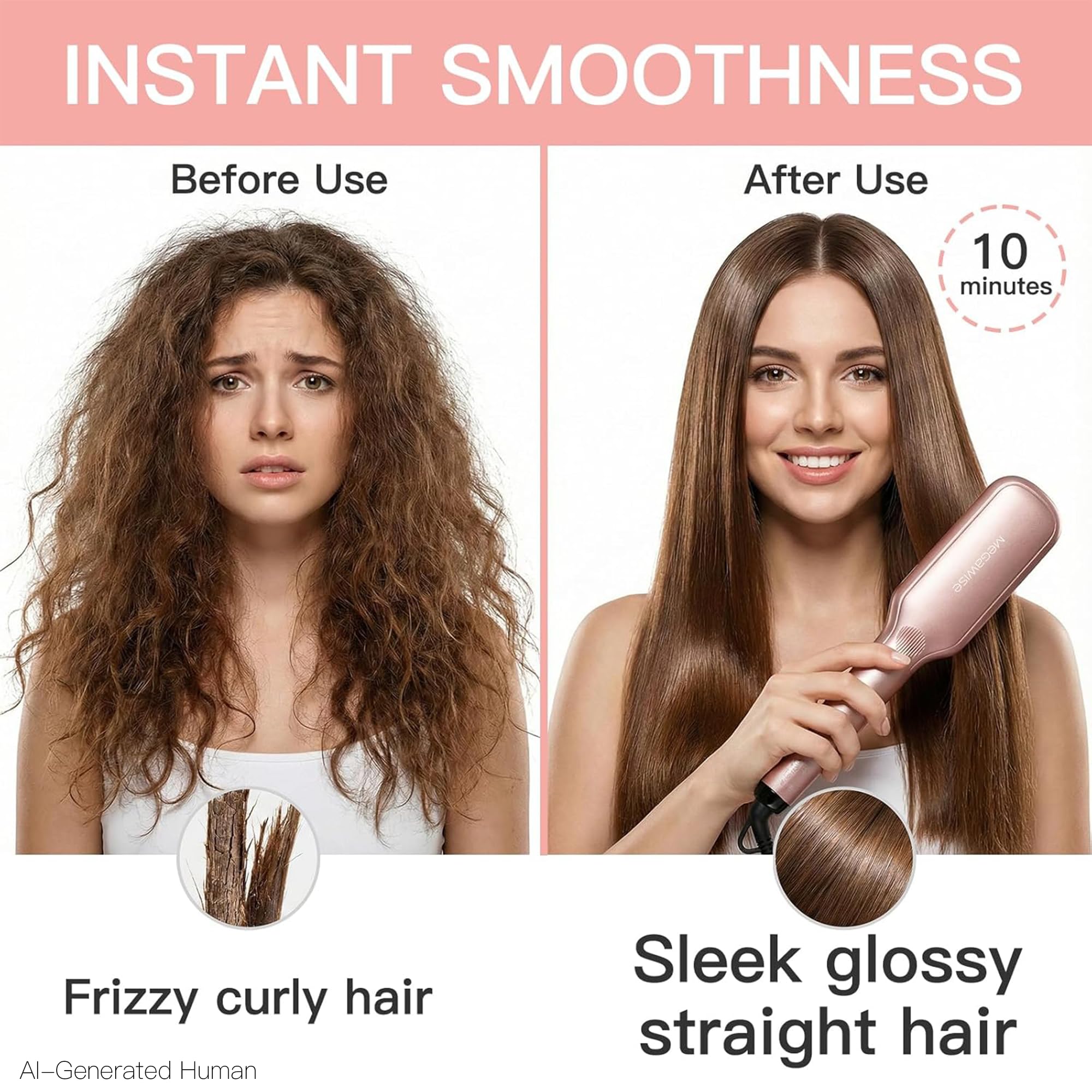MEGAWISE Hair Straightener Brush - Frizz-Free Style -3