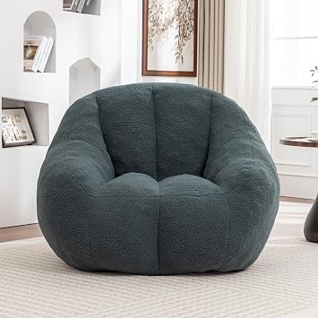 Bean Bag Chair with Filler, Giant Bean Bag Chair, Fluffy and Lazy Sofa, Ergonomic Bean Bag Chairs with Large Armrests, for Living Room, Bedroom, Dorm, Apartment, Office Green