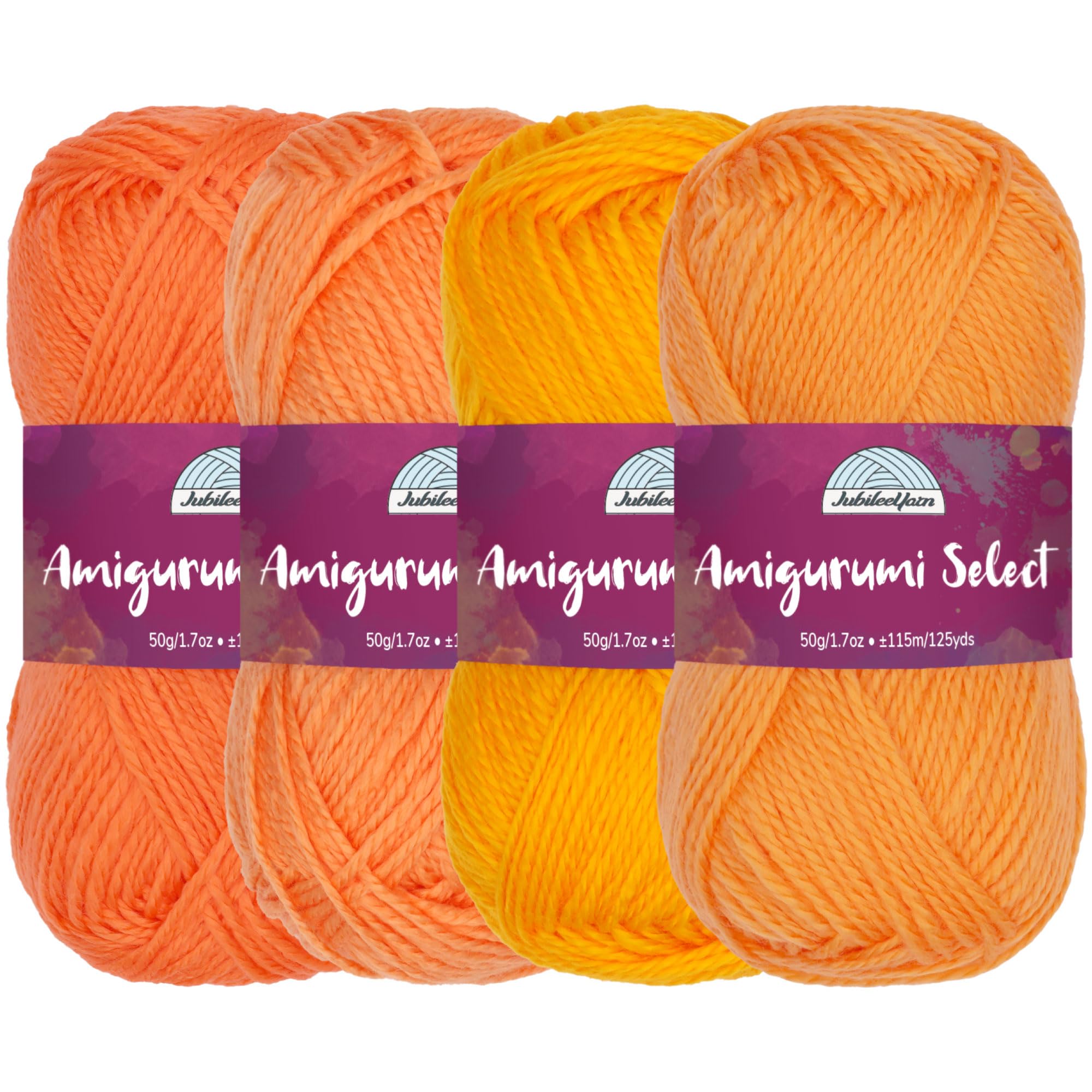 Amigurumi Select 100% Acrylic Craft Yarn Skeins Crochet and Knitting Projects - Acrylic Fingering Weight - Shades of Orange - 4 Skeins