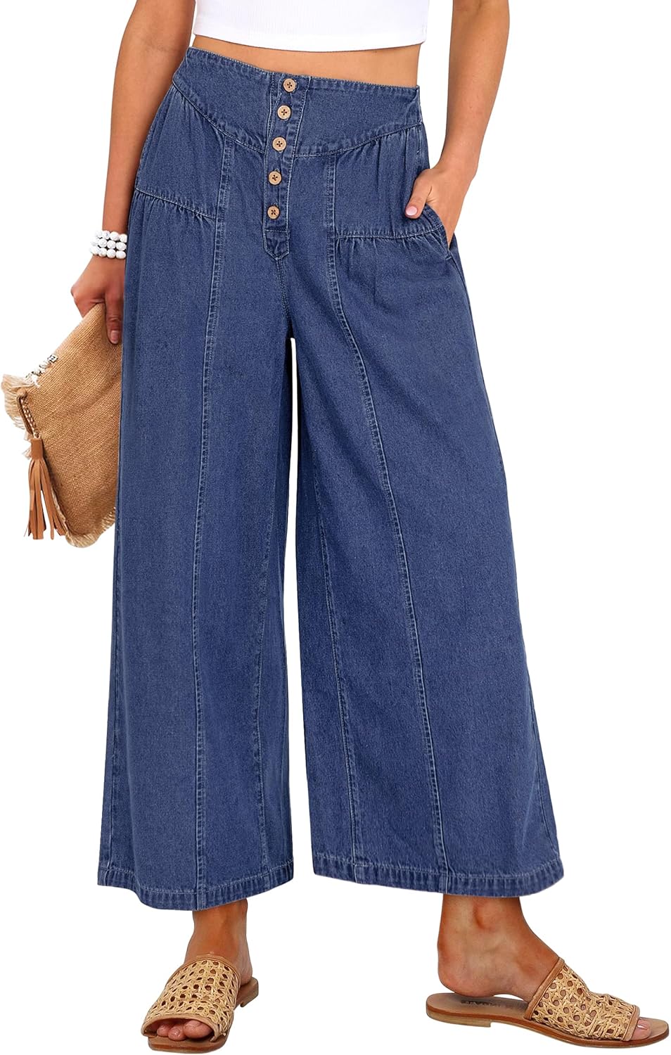 ANRABESS Womens Wide Leg Barrel Jeans 2026 Fashion Spring Baggy High Waisted Trendy Cropped Flowy Denim Pants with Pockets
