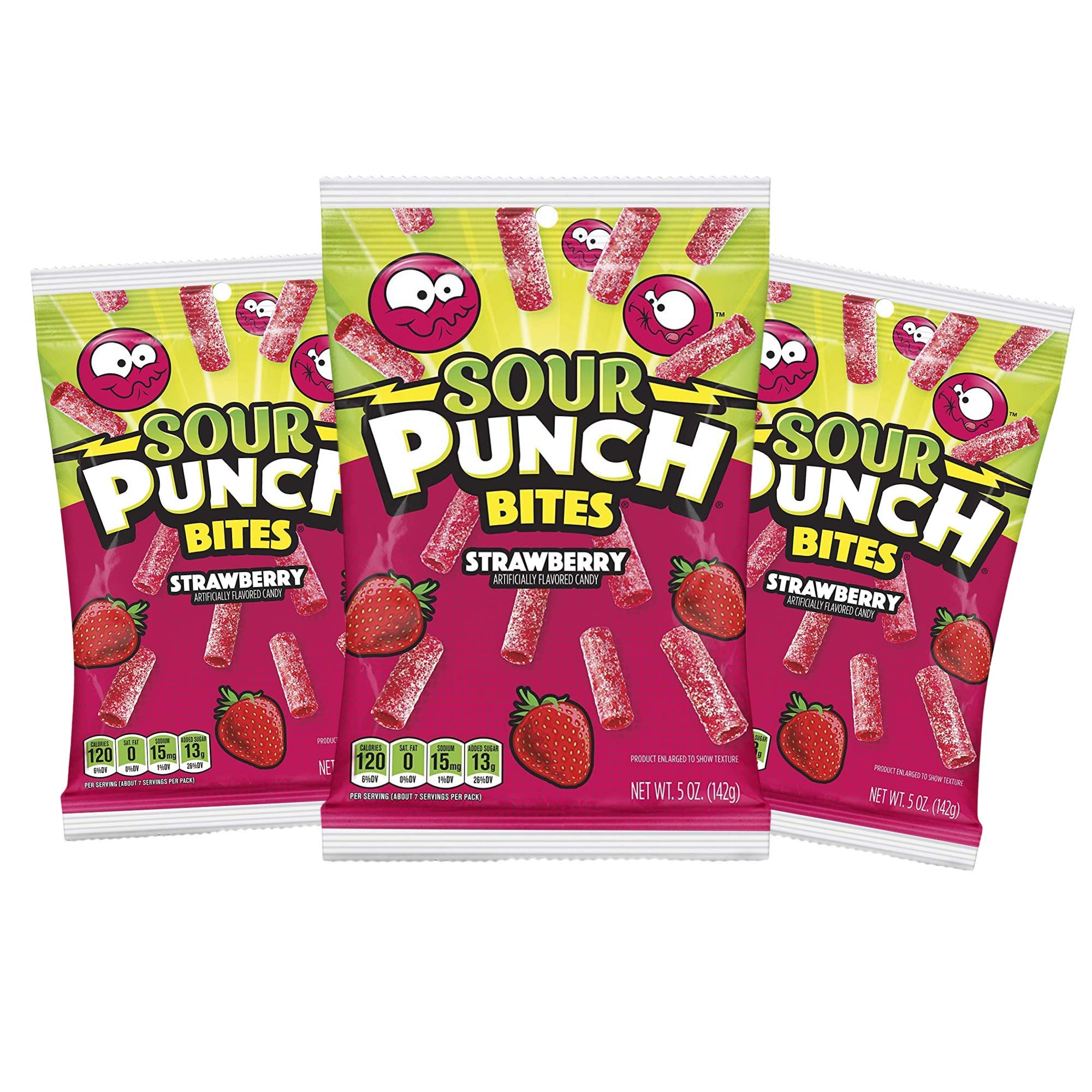Sour Punch Bites, Soft and Chewy Candy, 5 Ounces, Pack of 3 (Strawberry)