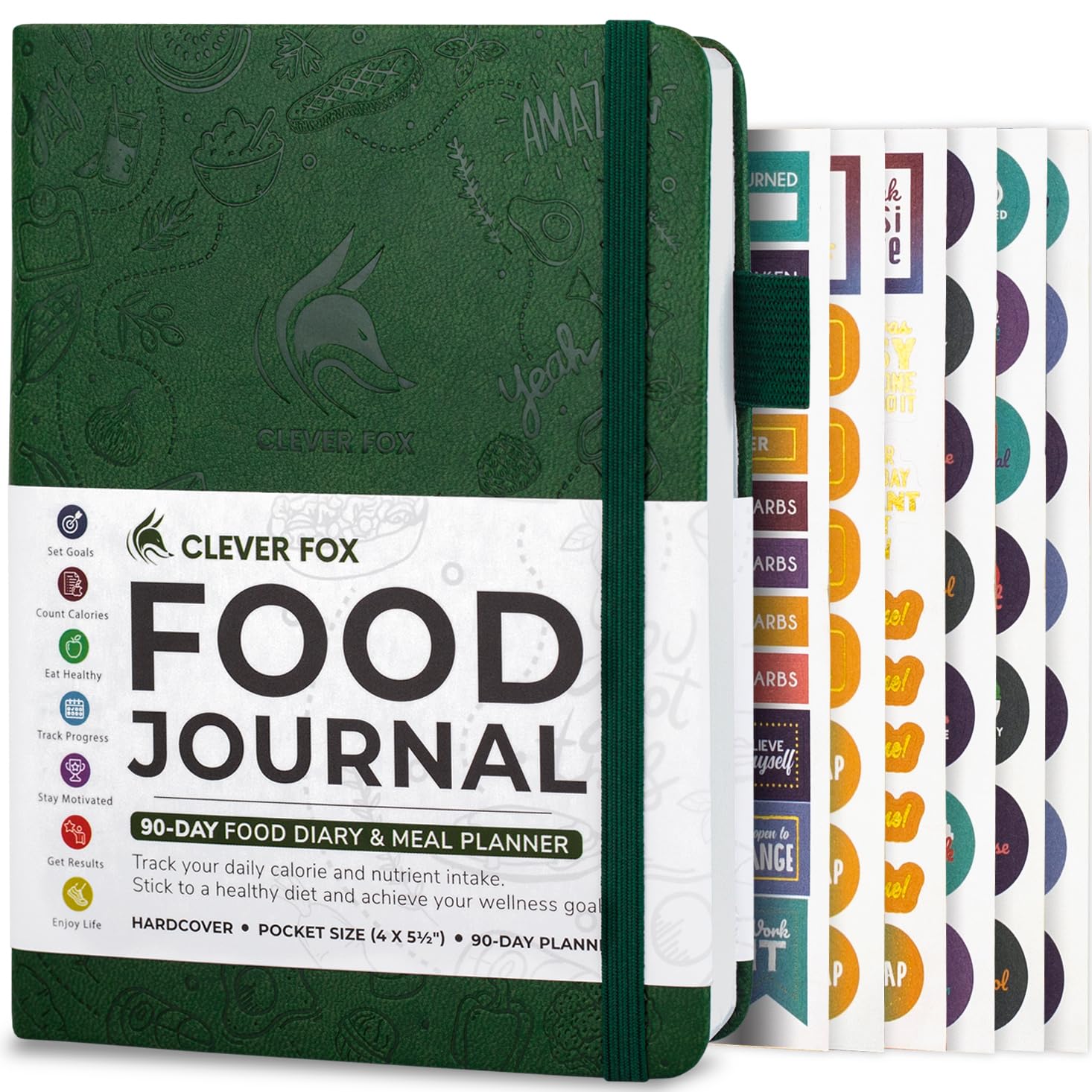 Clever Fox Food Journal Pocket - Daily Food Diary, Meal Planner to Track Calories & Nutrients, Weight Loss Tracker Notebook, 10x14cm (Forest Green)