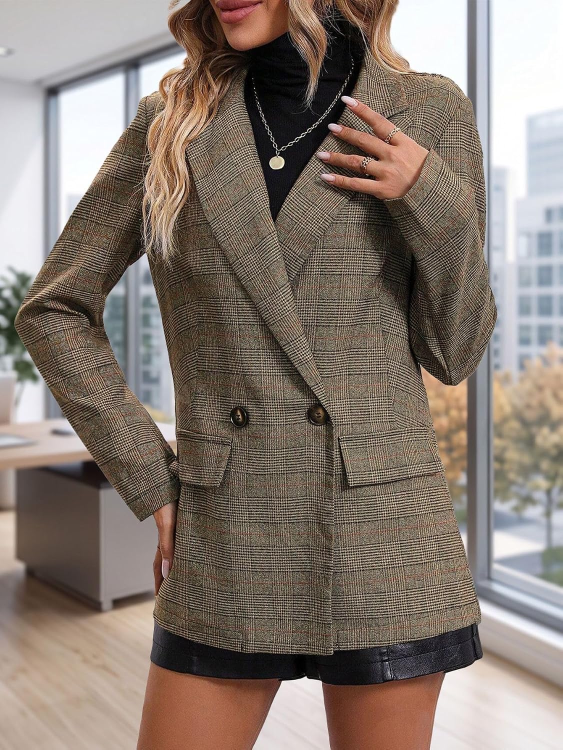 Mina Self 2026 Women's Fall Plaid Blazer Houndstooth Jacket Business Casual