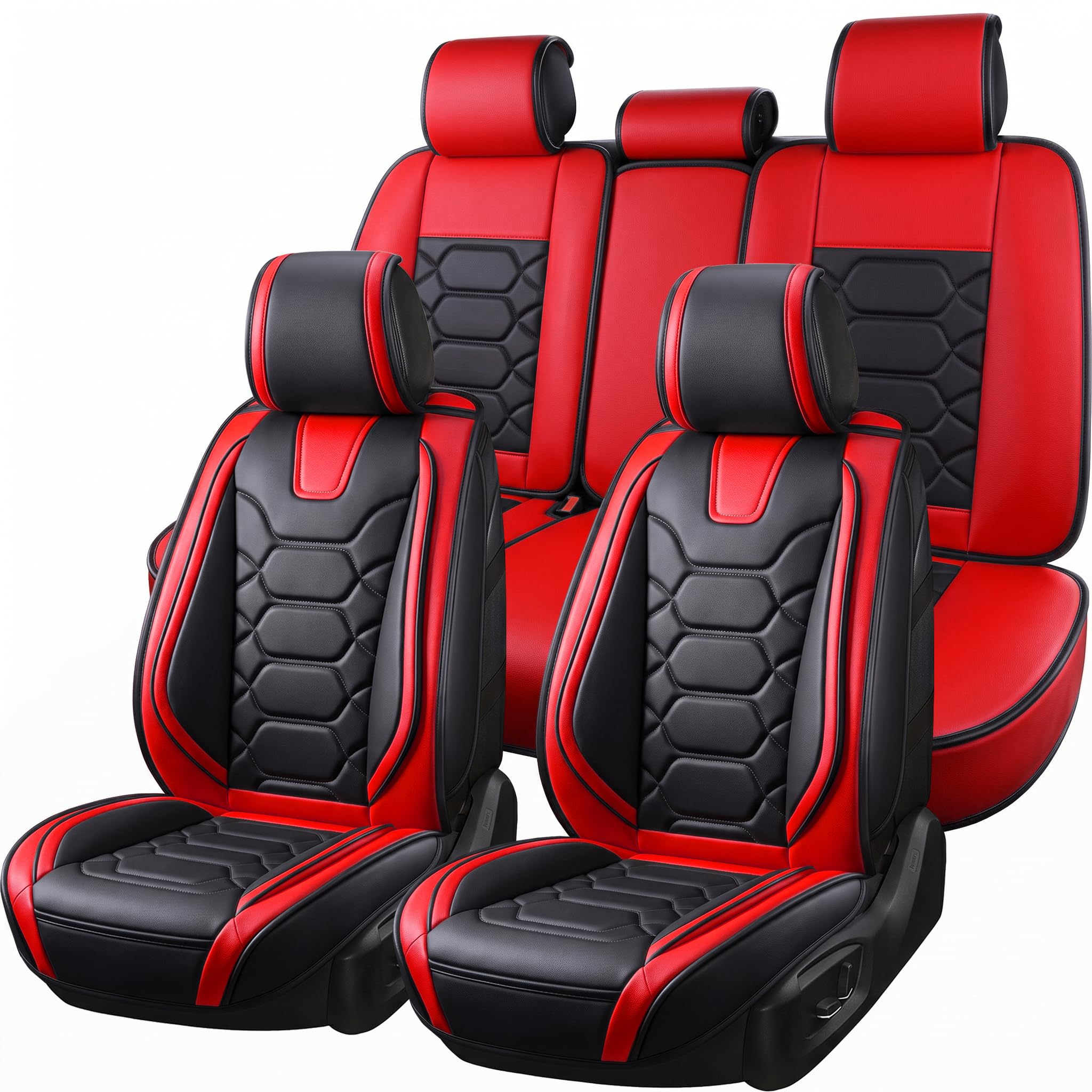 OASIS AUTO Car Seat Covers Full Set, Waterproof Faux Leather Seat Covers for Cars Universal Fit for SUV, Truck, Sedan, Black Premium Car Seat Protector with Front & Back Cushions