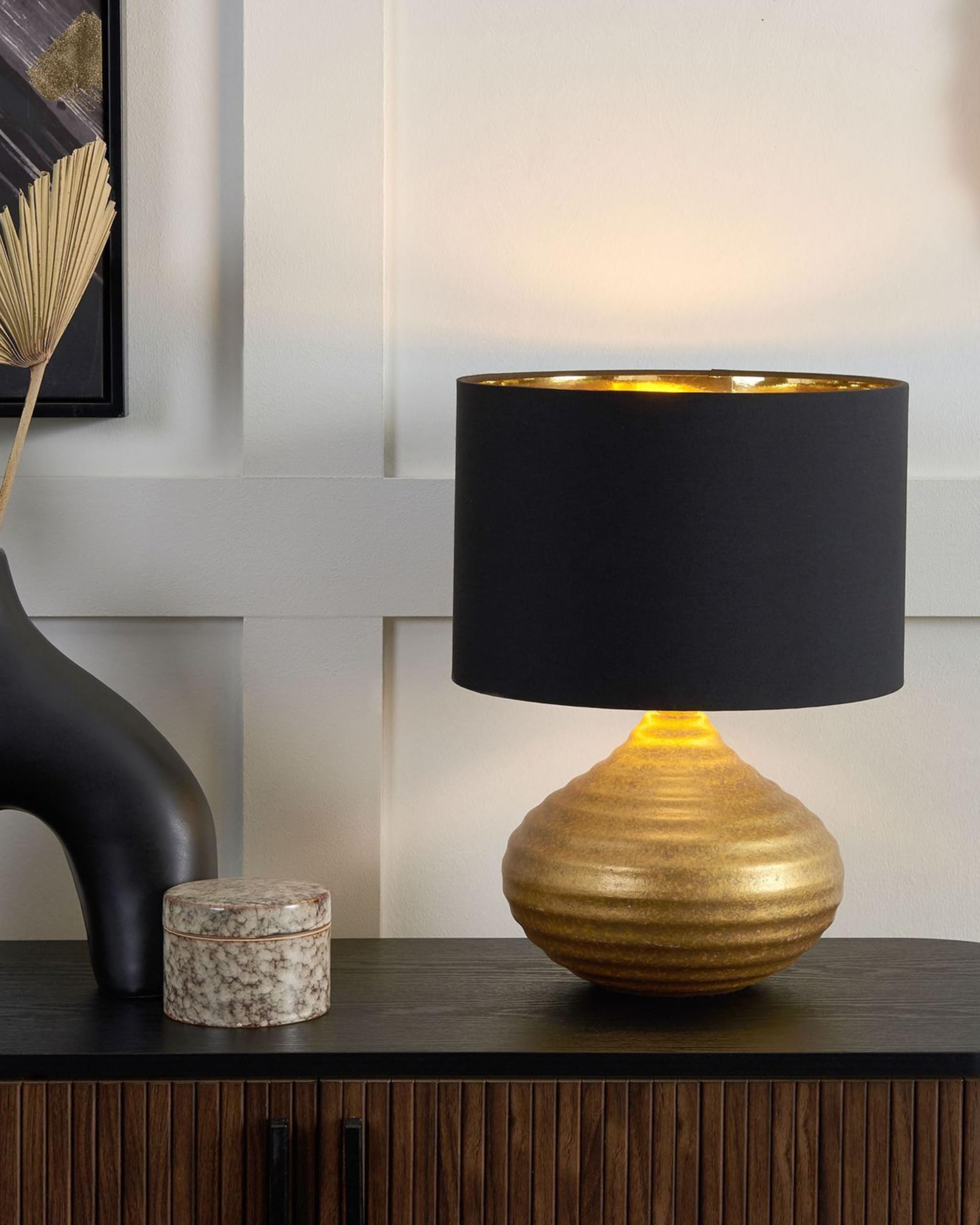 Tischlampe im Glamour Stil Keramik/Poly-Baumwolle gold/schwarz Kuban