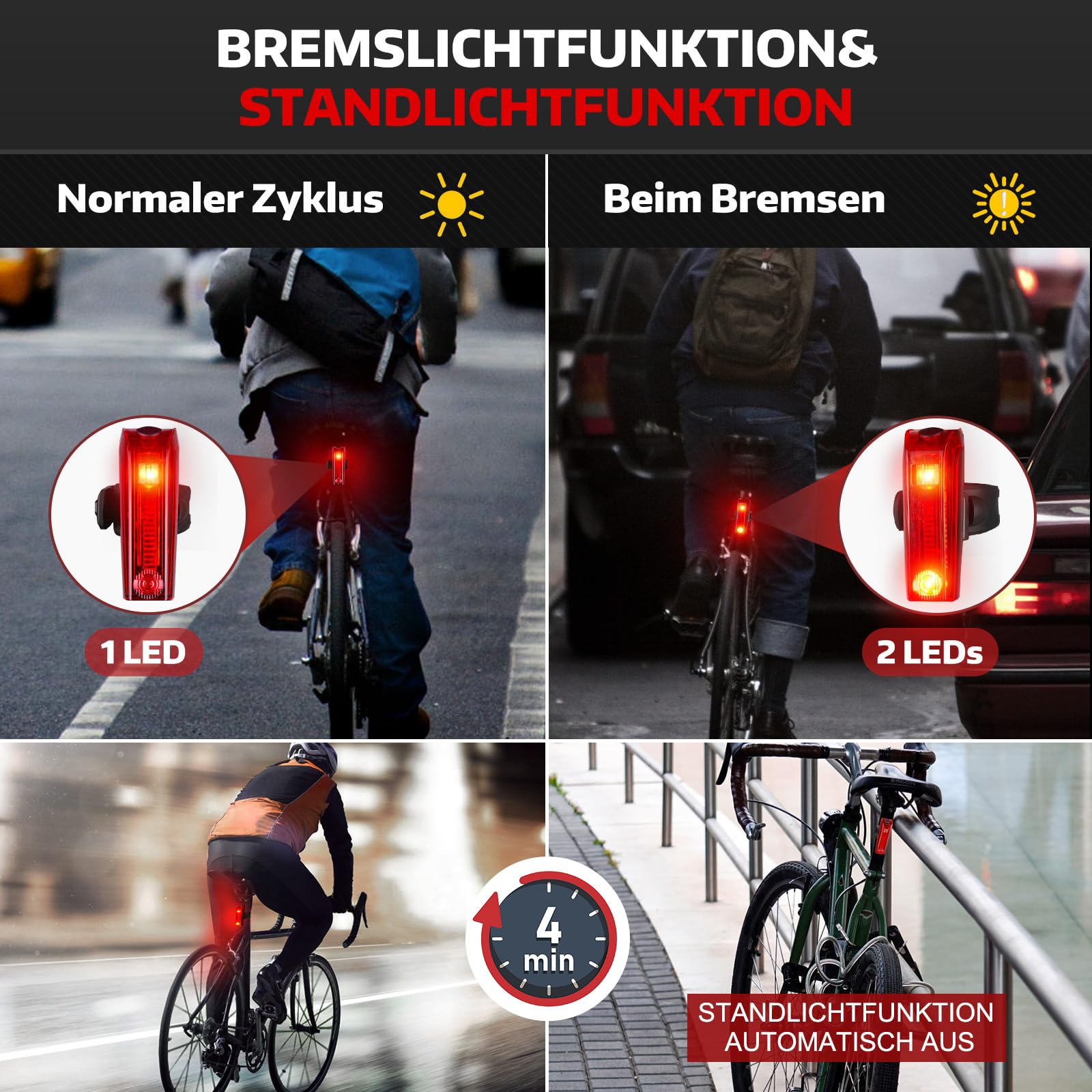 MONTOP Intelligente Fahrradlicht Set | StVZO Zugelassen Fahrradbeleuchtung mit Automatik-Modus | USB C Aufladbar Fahrradlichter Vorne und Hinten mit Bremslicht und Standlicht | 2026 Neuestes Modell