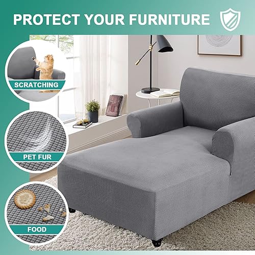 Miniatura 3 de Funda ajustable para sofá diván, funda elástica con doble brazo, protector de cojín (gris claro, cuadros pequeños)