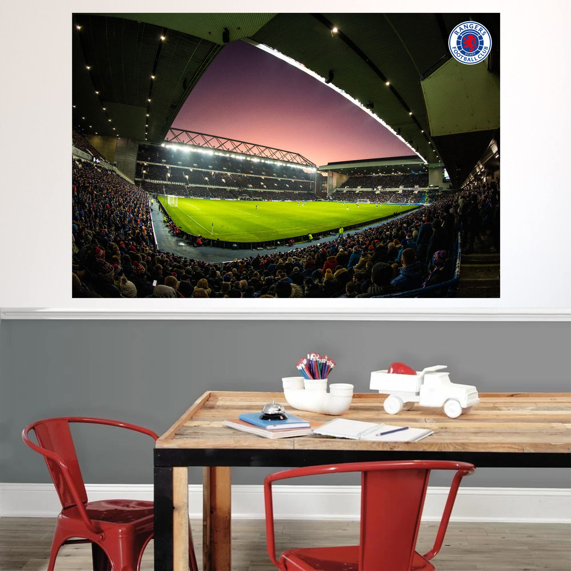 Themed Rangers Wall Sticker - Night Time Match Stadium Football Art (60cm width x 40cm height)