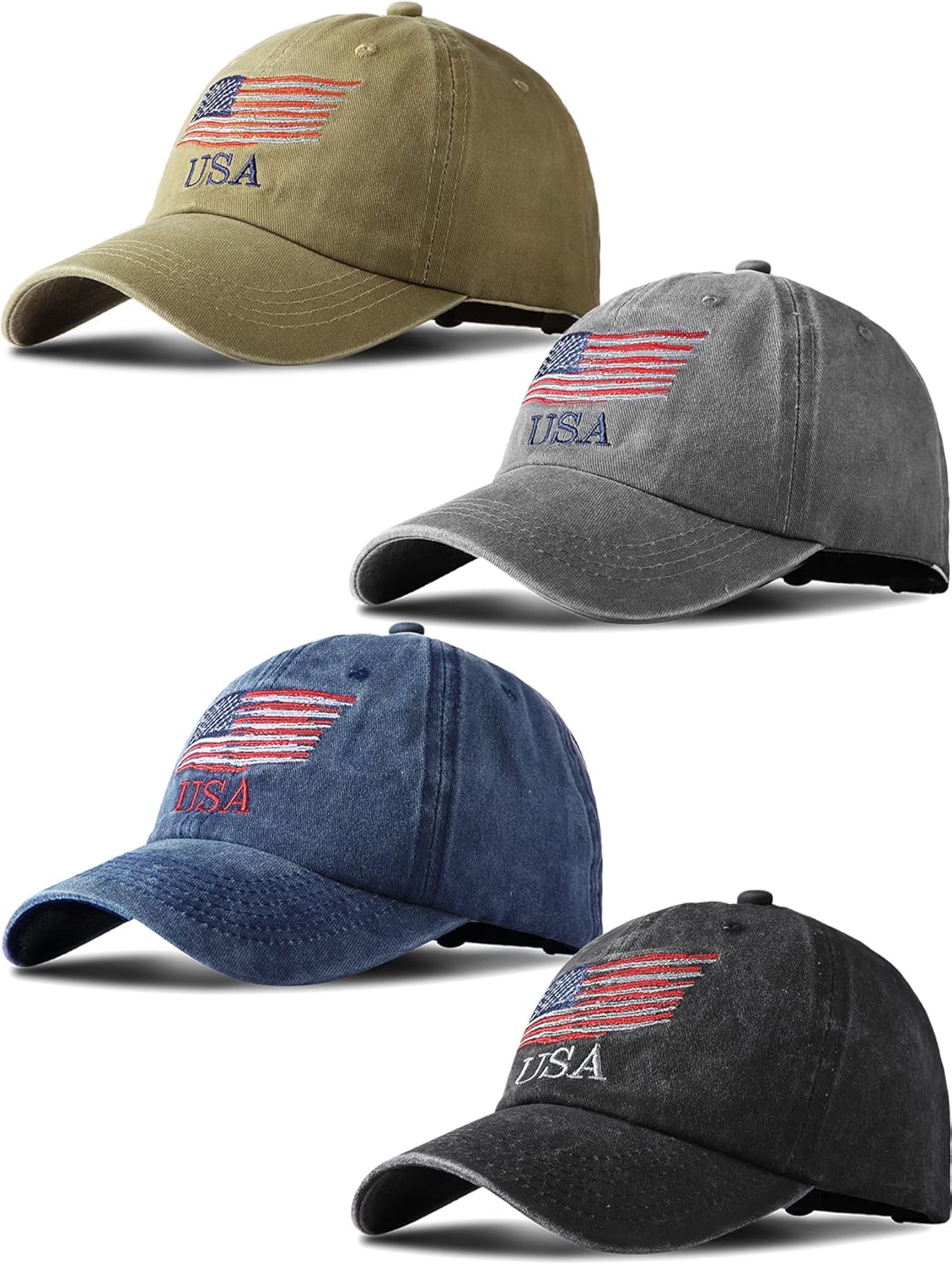 4 Pieces USA Flag Hat American Patriotic Baseball Cap Tactical Hat for Men Adjustable Cotton Dad Hat Women Teens