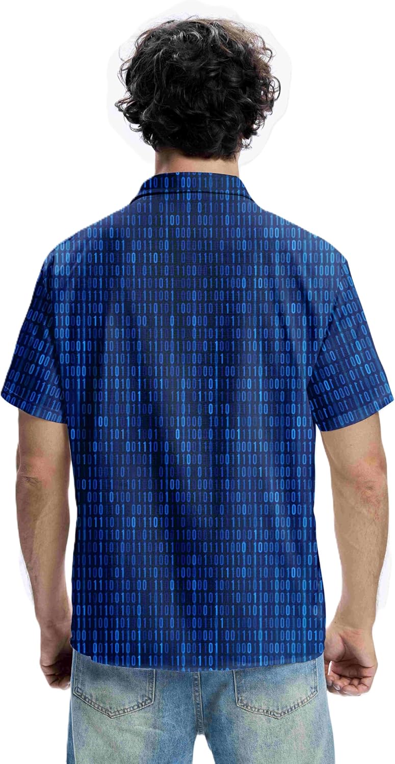 Geek Nerdy Funny Shirts Hawaiian Shirts for Men-Men's Novelty Printed Button Up Shirt