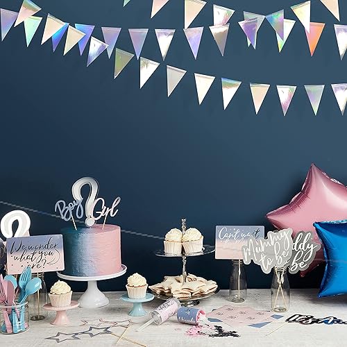 Vista 54 de Banderín de lunares rosados plateados de 30 pies, color rosa y plateado, banderines triangulares, guirnalda de banderines para baby shower, Rosa